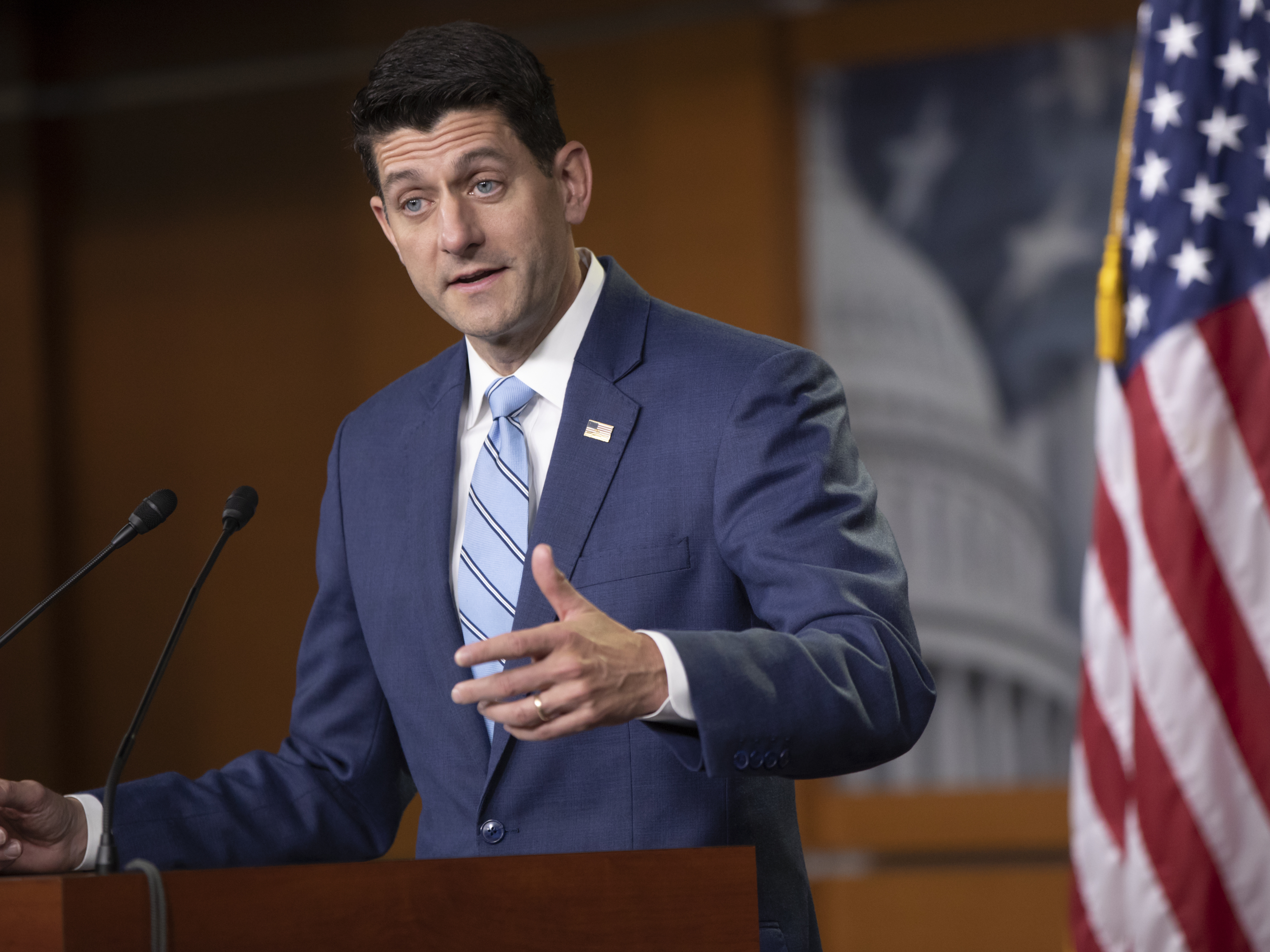 Speaker of the House Paul Ryan takes questions last week from reporters following a closed-door GOP meeting on immigration without reaching an agreement between conservatives and moderates.