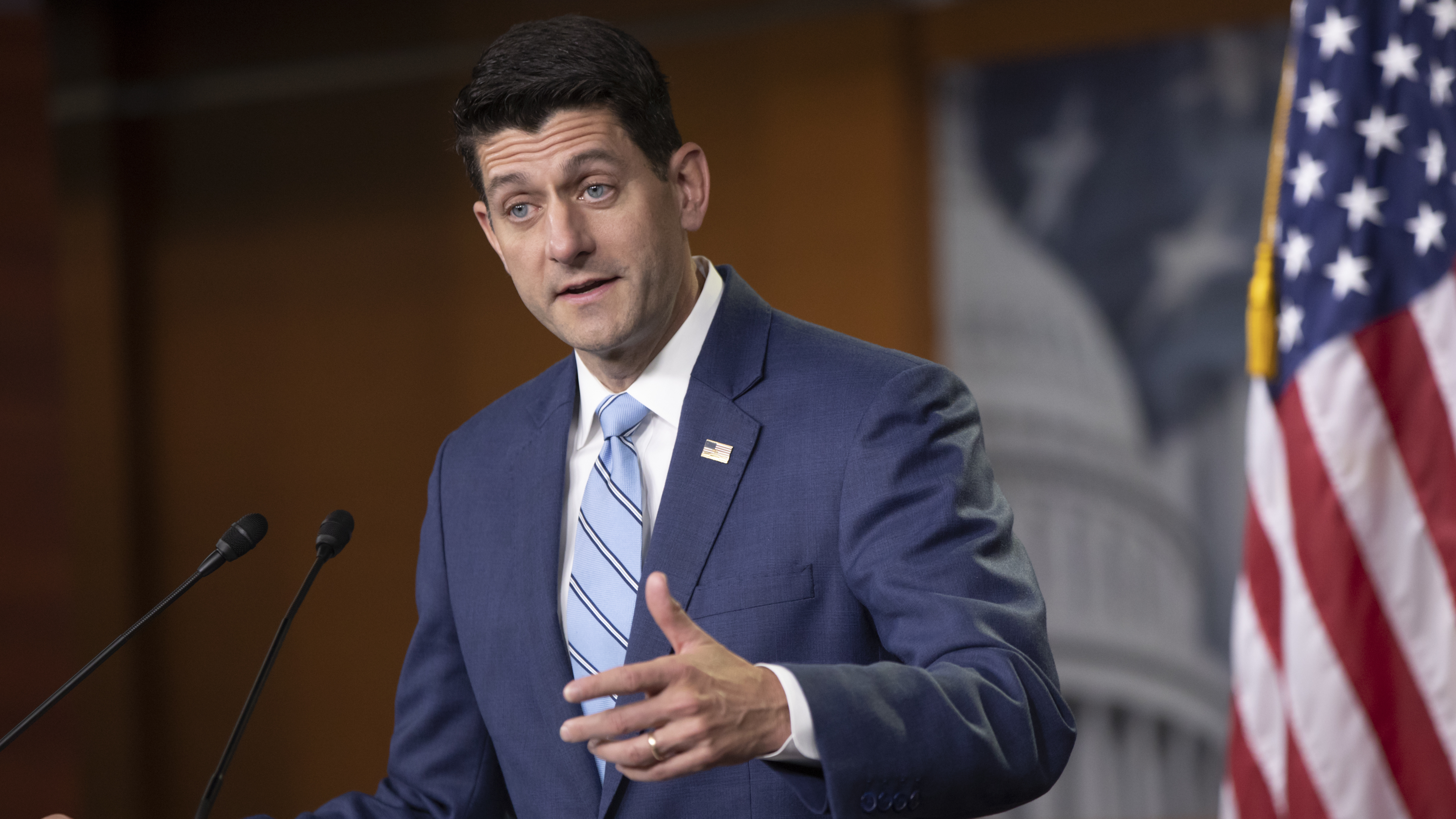 Speaker of the House Paul Ryan takes questions last week from reporters following a closed-door GOP meeting on immigration without reaching an agreement between conservatives and moderates. (AP)