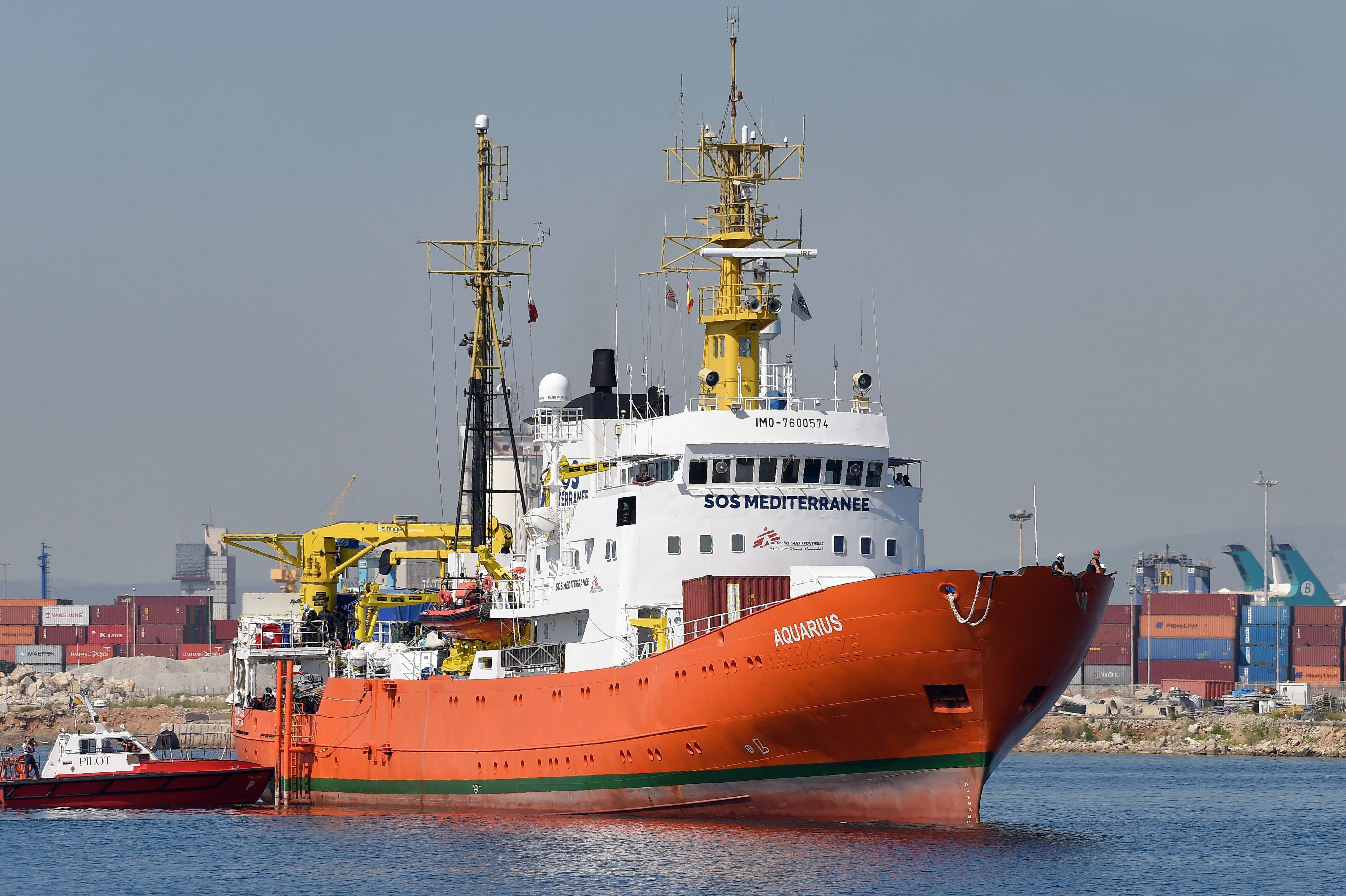 The Aquarius rescue ship enters the port of Valencia on Sunday. The 630 migrants whose rescue sparked a major migration row in Europe began disembarking in Spain after a turbulent week that saw Italy turn away the Aquarius ship. (AFP/Getty Images)
