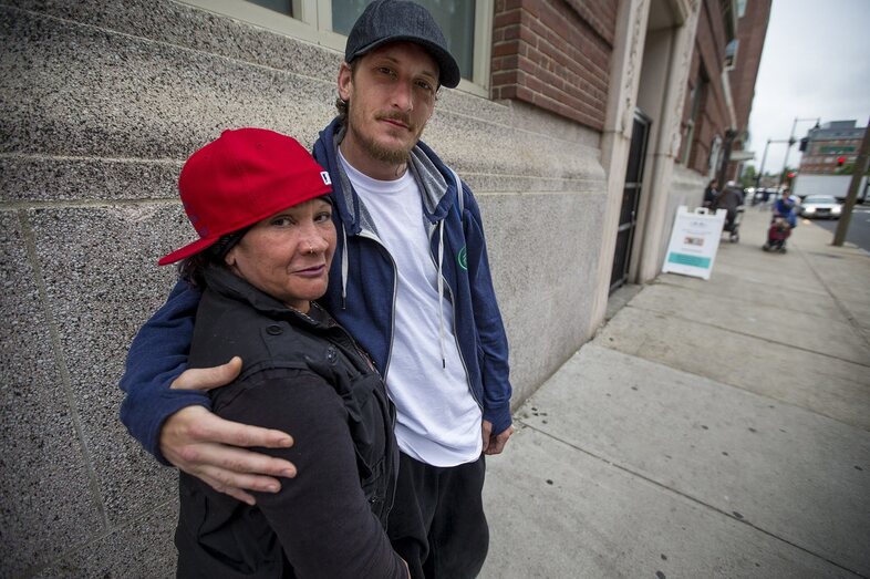 Yvette and Scott, both recovering heroin users, now take methadone daily from a clinic in the Southend of Boston. (Jesse Costa/WBUR)