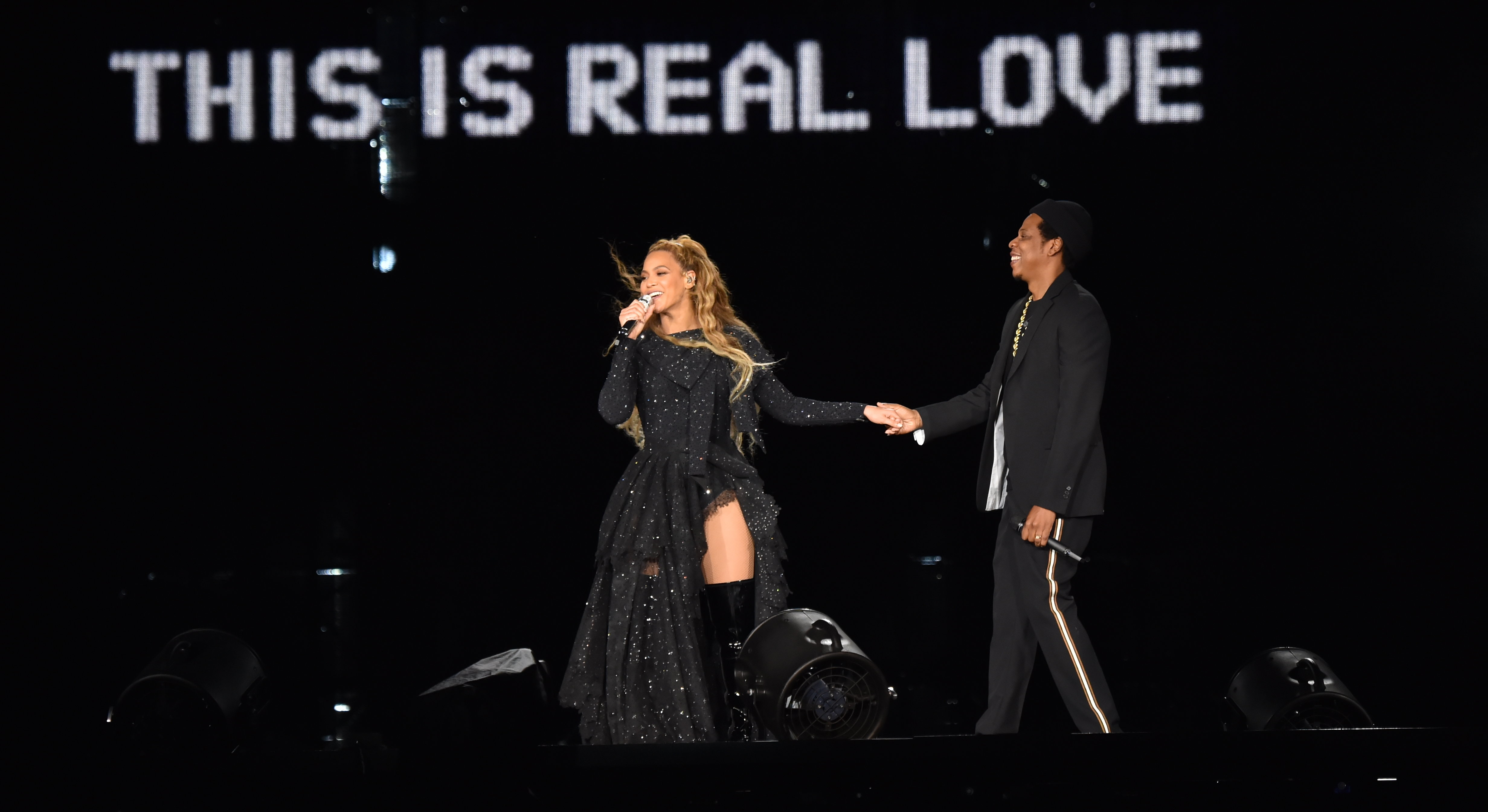 Beyoncé and Jay-Z on stage in Glasgow during their On The Run II tour on June 9, one week before they released the collaborative album <em>Everything Is Love</em>. (Getty Images For Parkwood Entertainment)