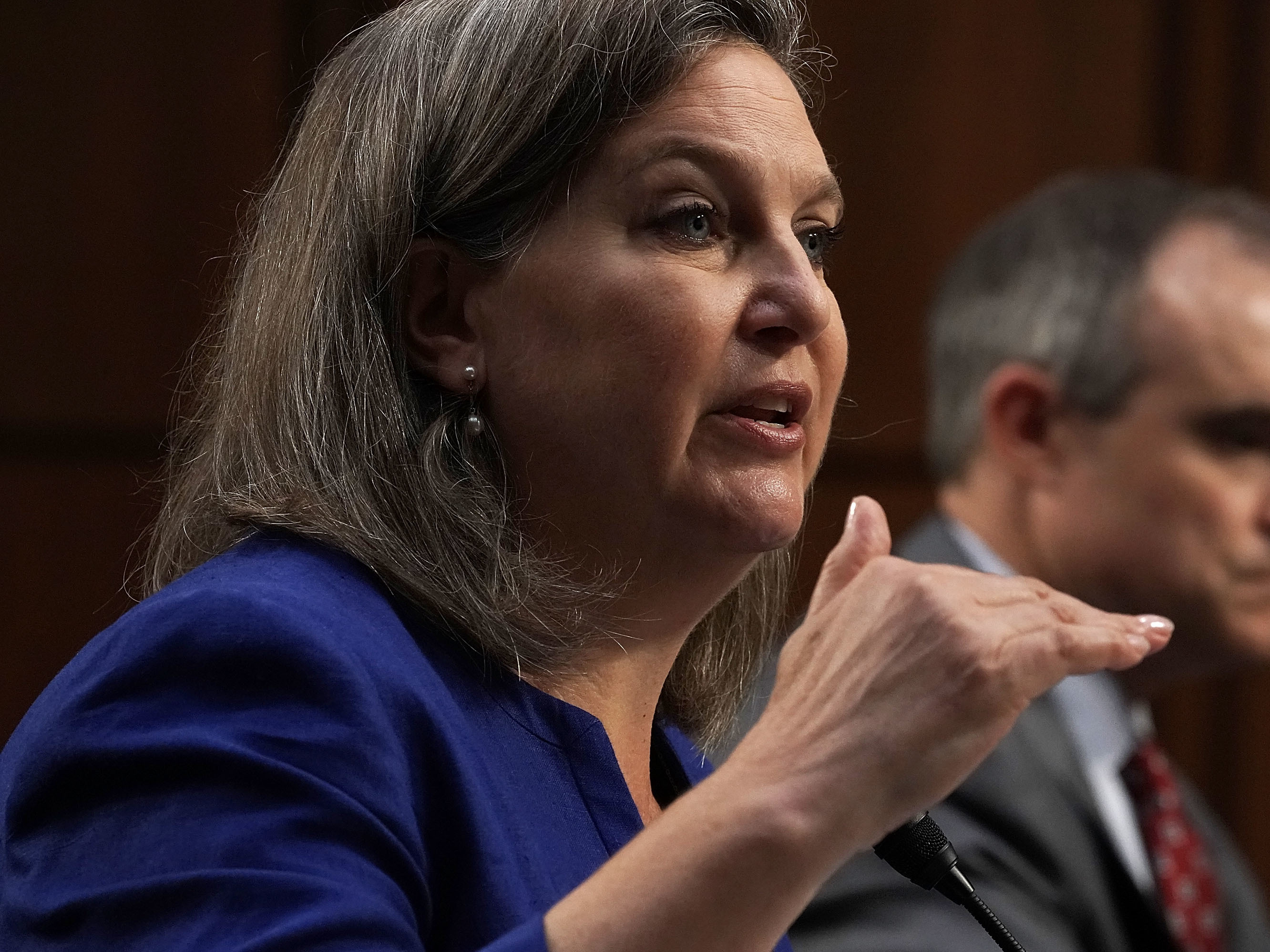 Former Assistant Secretary of State for European and Eurasian Affairs Victoria Nuland testifies before the Senate Intelligence Committee on Wednesday about the policy response to Russian interference in the 2016 election and spoke of what other countries may be doing to emulate Russia's tactics. (Getty Images)