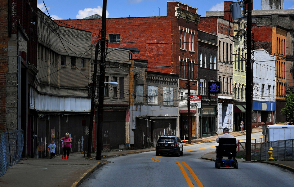 Shuttered businesses and abandoned buildings are a common sight in the southwestern Pennsylvania town of Brownsville. Pennsylvania is one of 26 states with an increasing mortality rate among whites. (Michael S. Williamson/The Washington Post/Getty Images)