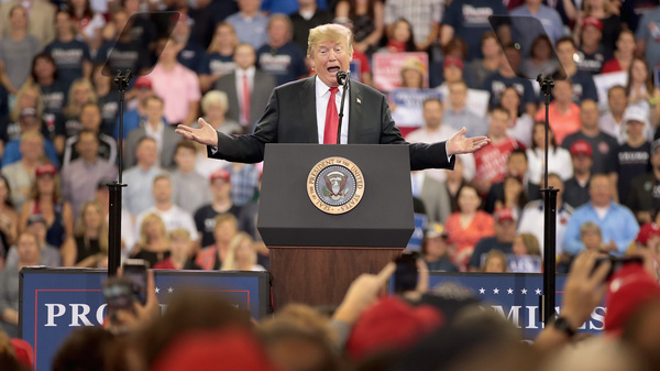 President Trump speaks to supporters during a campaign rally at the Amsoil Arena on Wednesday in Duluth, Minn.