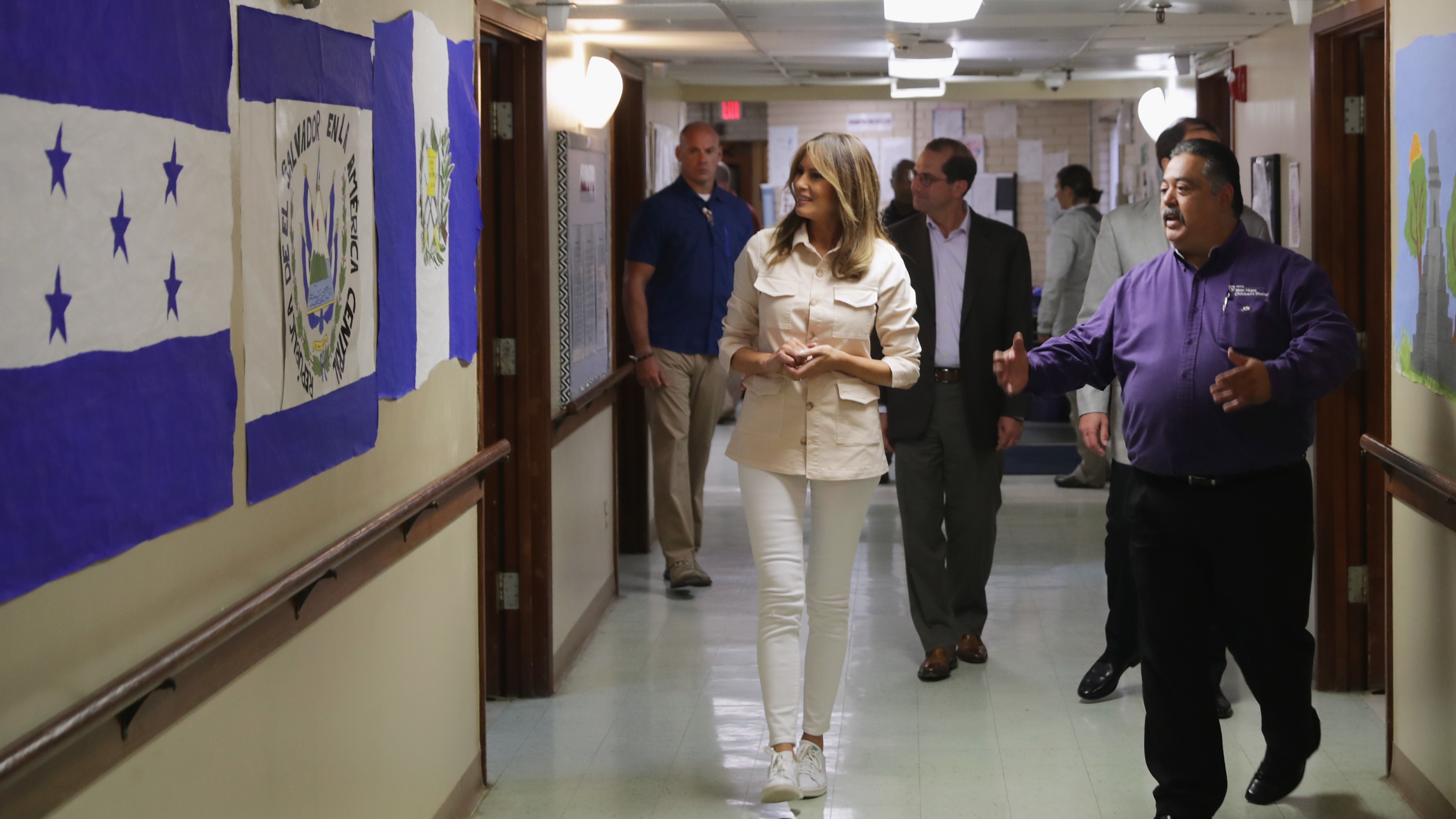 First lady Melania Trump walks through the Upbring New Hope Children's Center in McAllen, Texas, Thursday after a roundtable discussion with doctors and social workers there. The facility is operated by Lutheran Social Services of the South. (Getty Images)