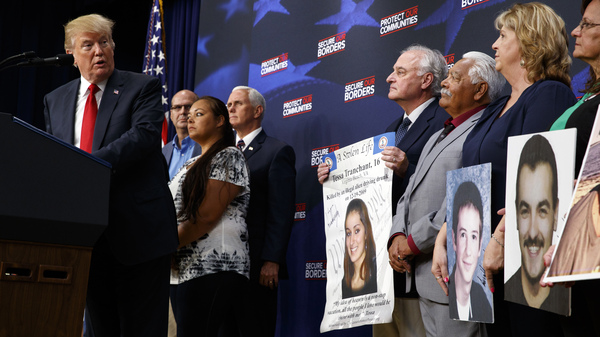 President Trump speaks about immigration alongside family members affected by crime committed by undocumented immigrants, at the White House Friday.