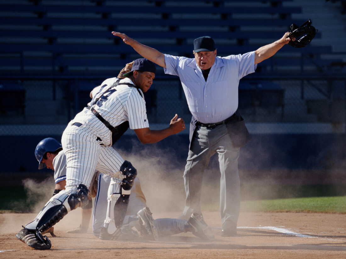 Ball ends up in umpire's front pocket