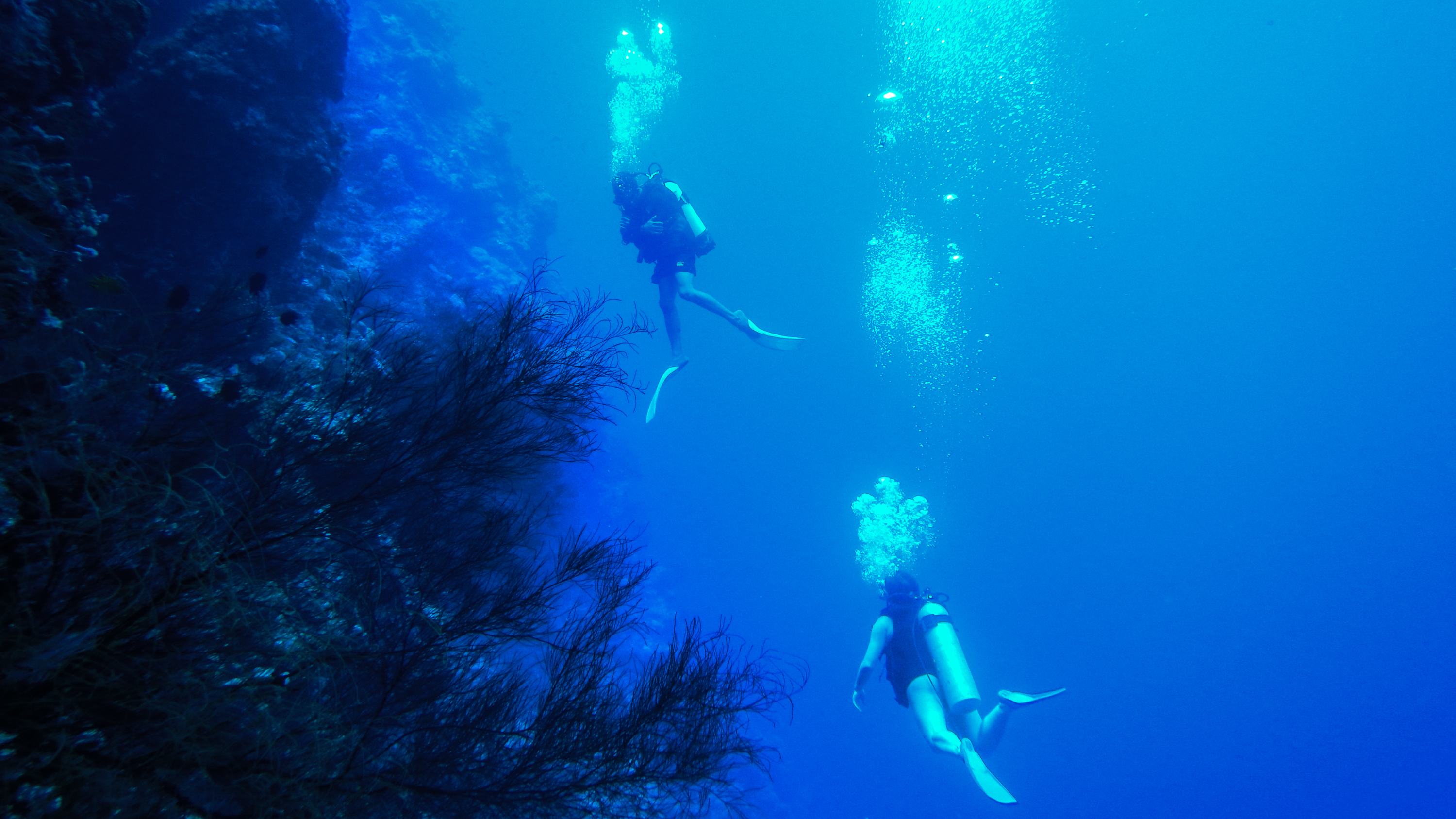 Scuba divers swim after visiting aviation wrecks from World War II off the coast of Rabaul on New Britain island in Papua New Guinea.