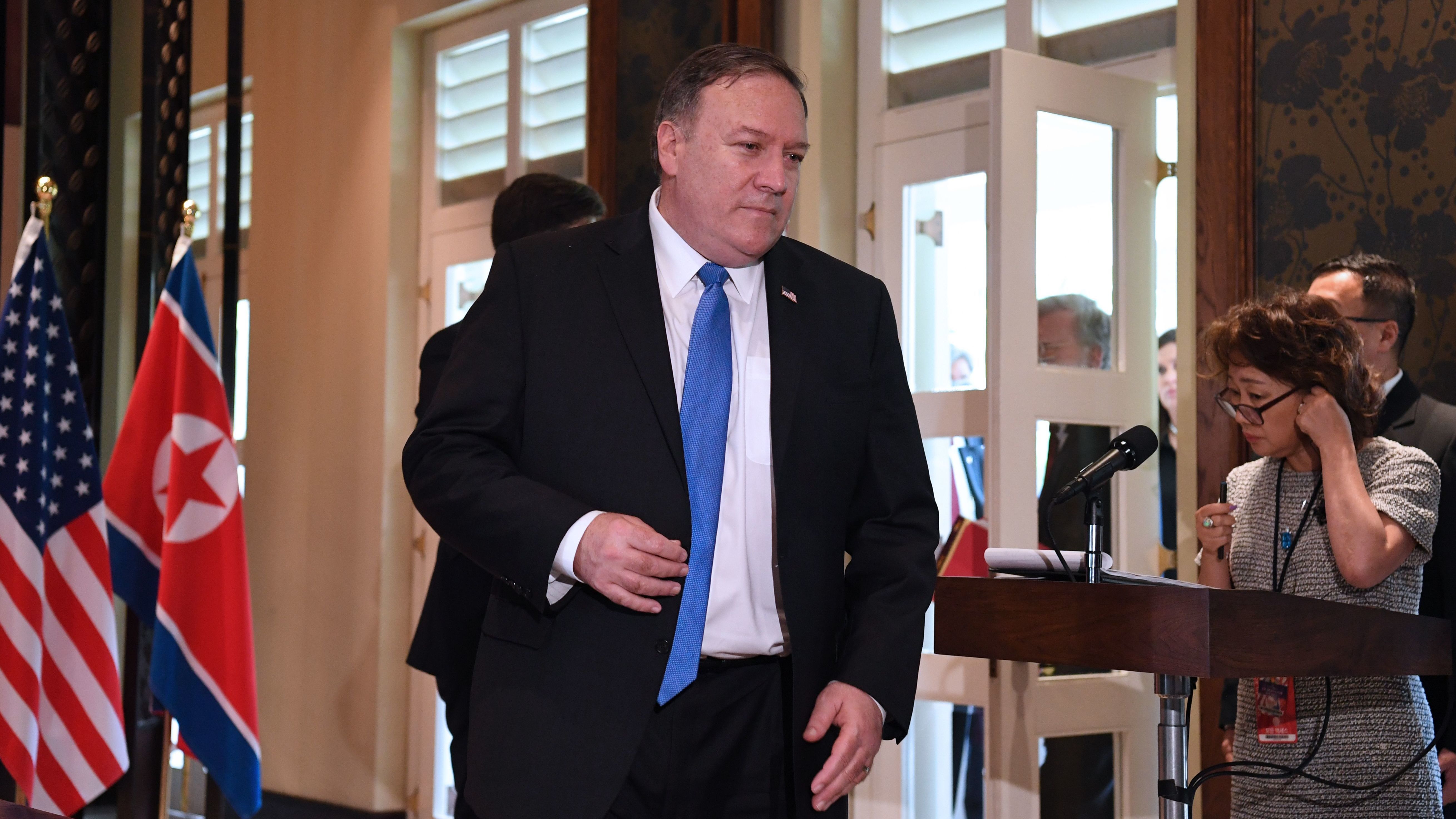 U.S. Secretary of State Mike Pompeo arrives for a signing ceremony between North Korean leader Kim Jong Un and President Trump in Singapore last month. (AFP/Getty Images)