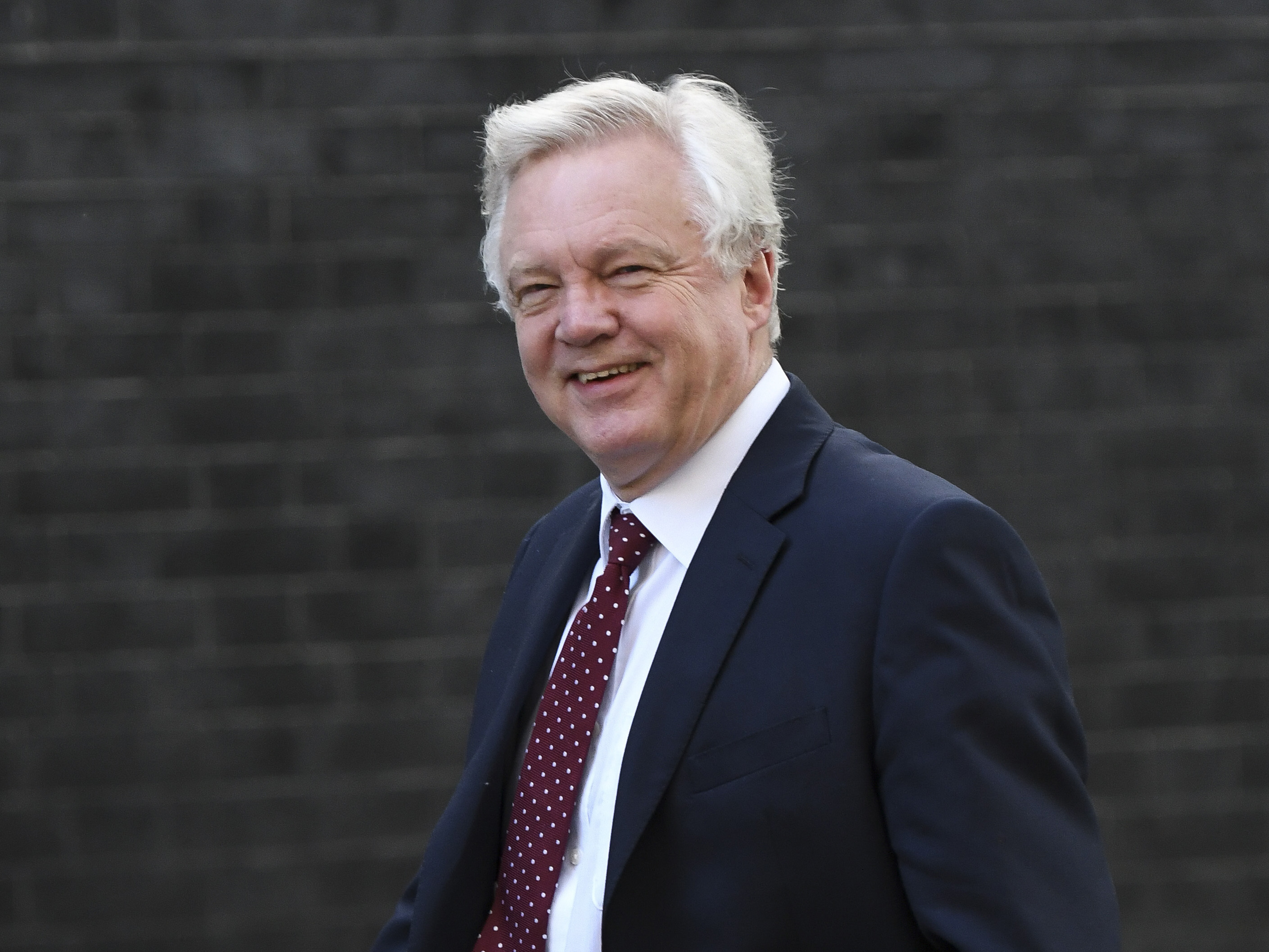Brexit Secretary David Davis arrives at Downing Street ahead of the weekly Cabinet meeting last week in London. (Getty Images)