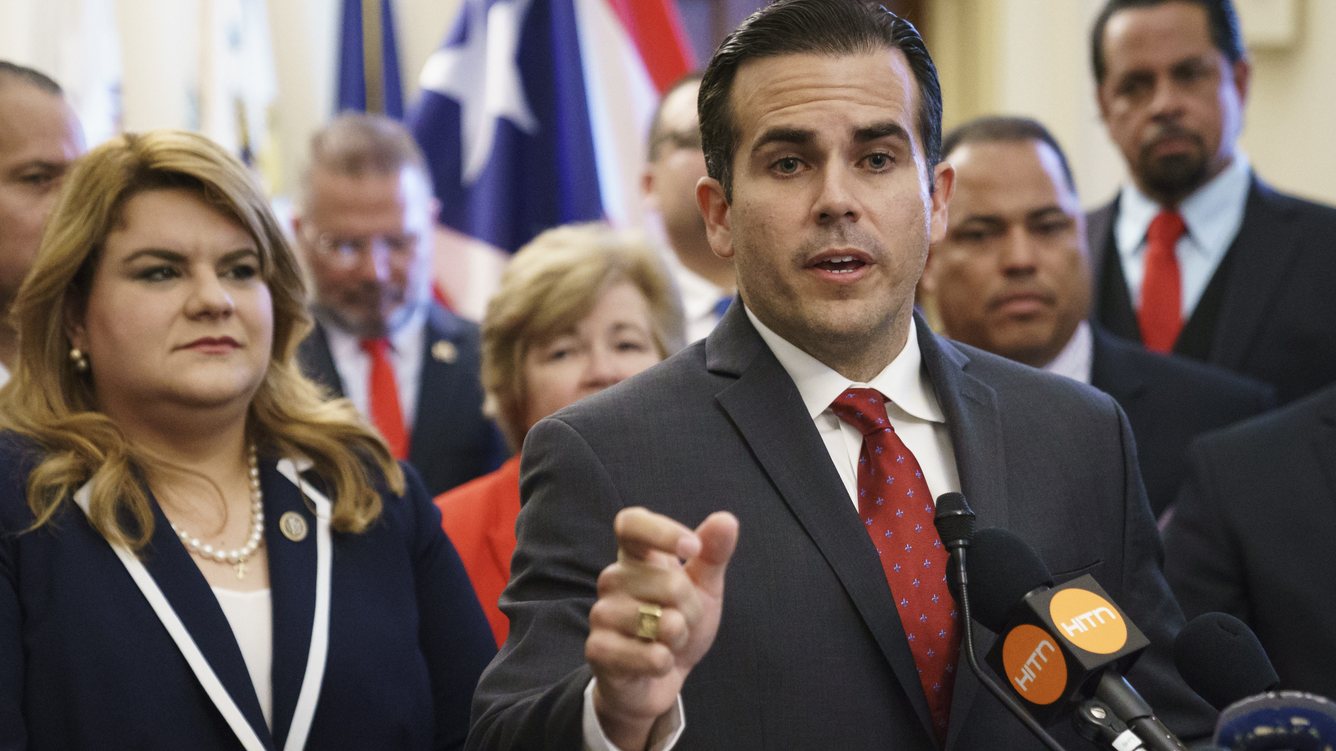 Puerto Rico Gov. Ricardo Rosselló, right, speaks during a ceremony on Capitol Hill on June 27, 2018. On Thursday, Rosselló demanded the resignation of any member of PREPA