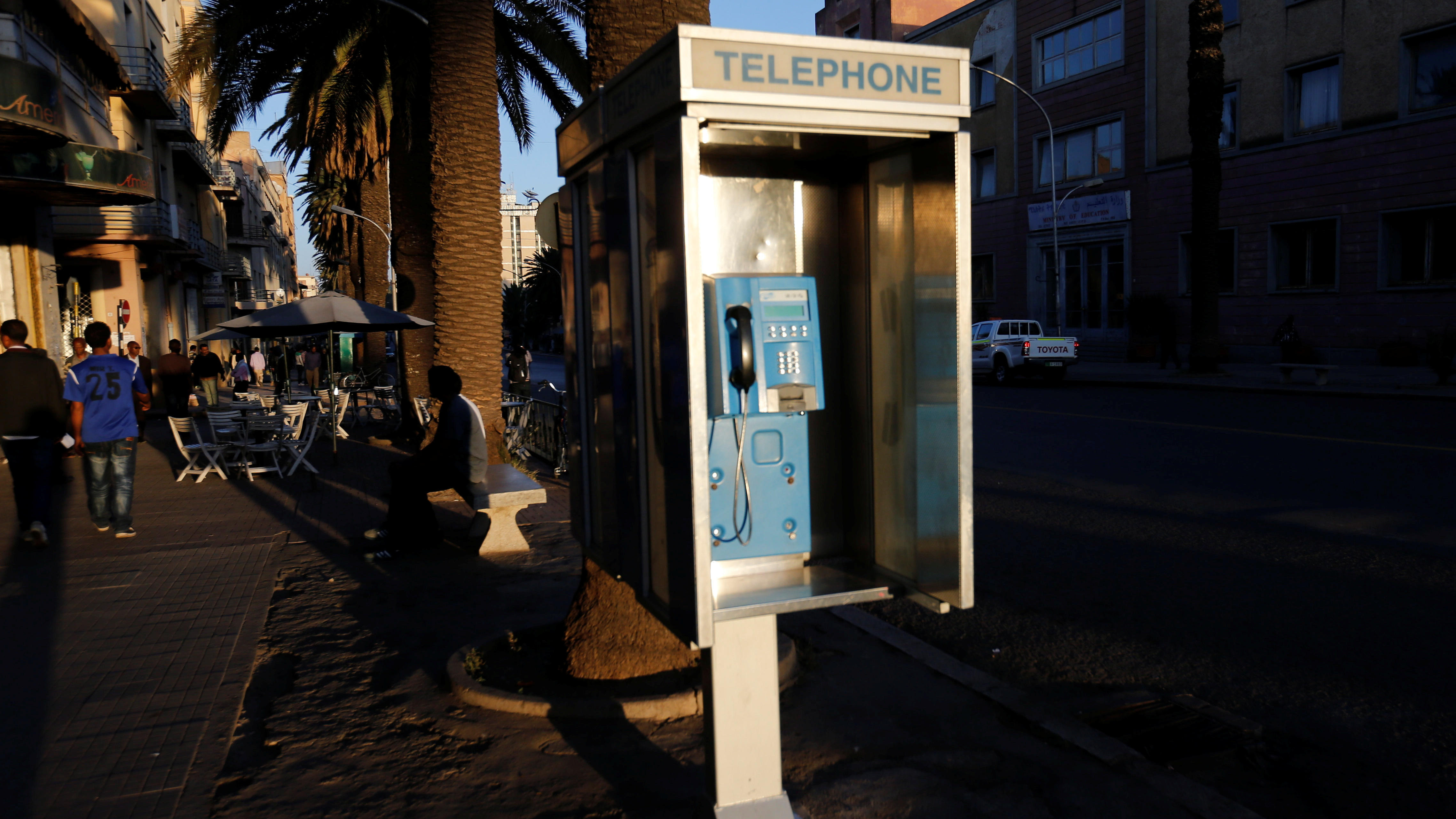 A public telephone booth in Asmara, Eritrea. Ethiopians and Eritreans are calling each other this week as phone lines that had been dormant for decades came to life.