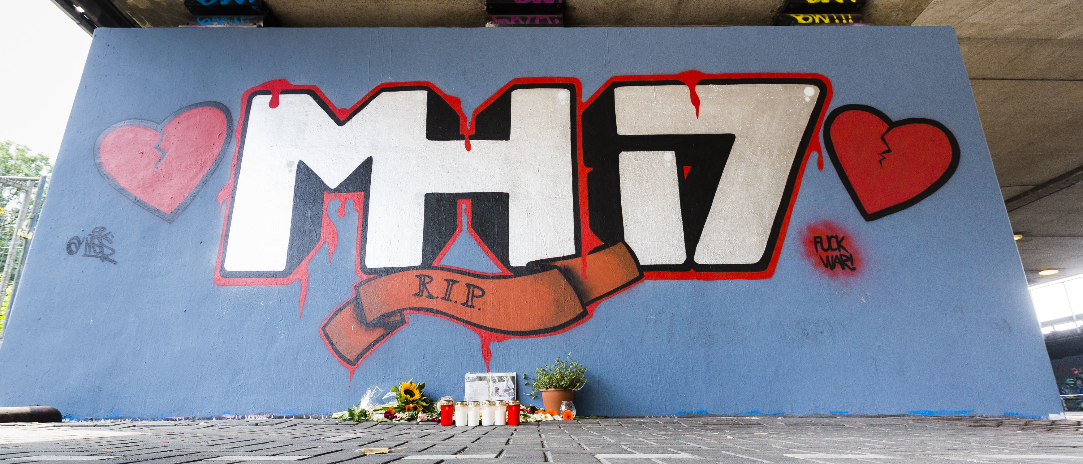 Graffiti on a wall commemorates the victims of the Malaysia Airlines Flight MH17 crash in 2014 in Koog aan de Zaan, The Netherlands. The aircraft was shot down by Russian-backed rebels in eastern Ukraine using a Russian-made surface-to-air missile. (Getty Images)