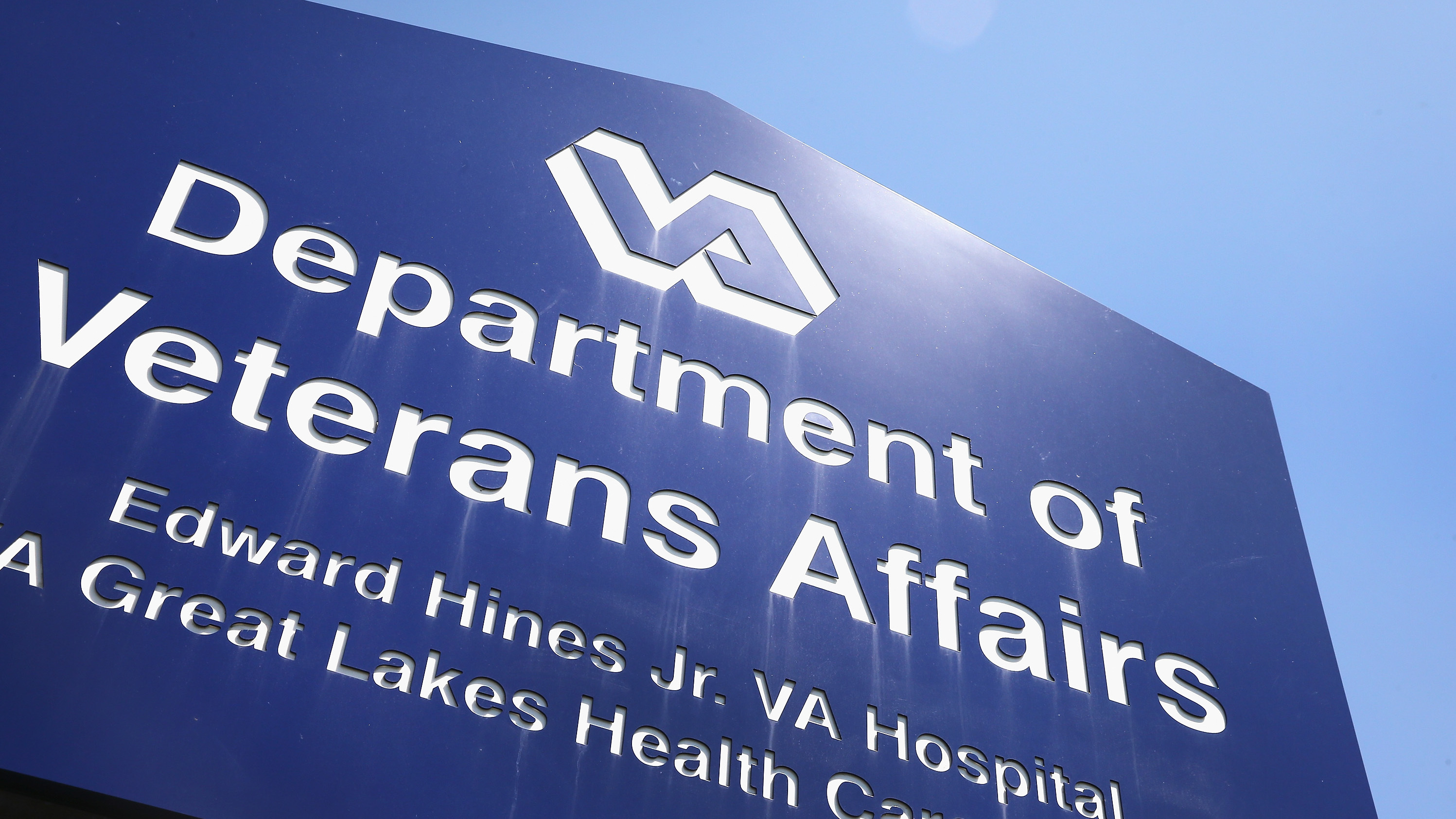 A sign marks the entrance to a VA Hospital in Hines, Ill.