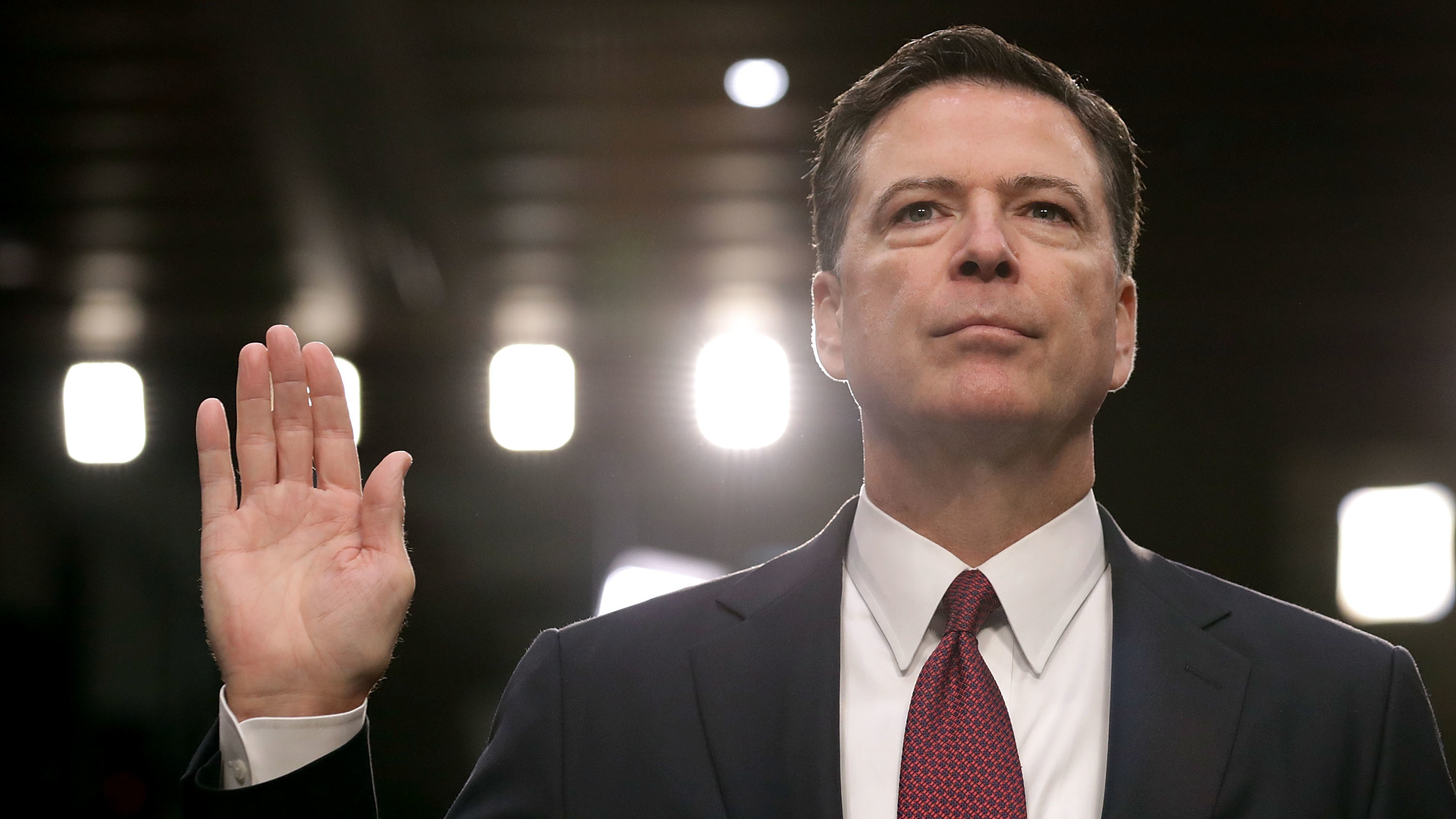 Former FBI Director James Comey is sworn in before the Senate intelligence committee on June 8, 2017, in Washington, D.C.