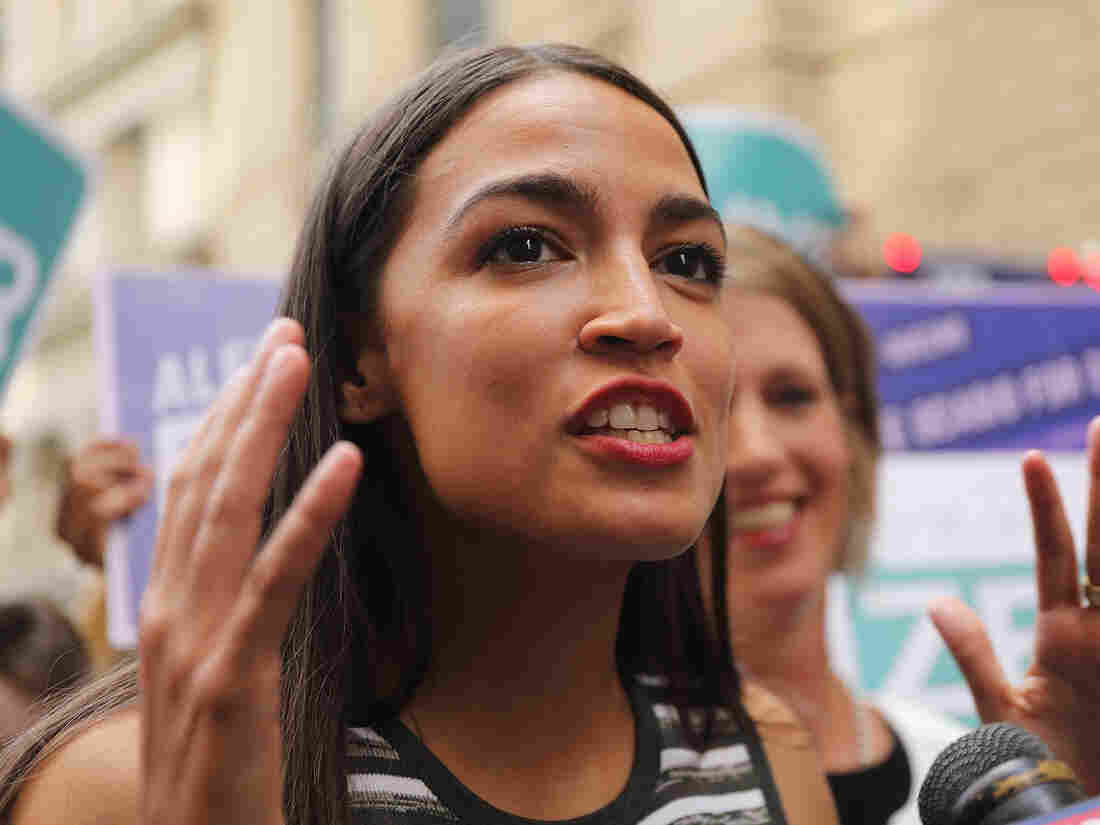 NEW YORK, NY - JULY 12: Congressional nominee Alexandria Ocasio-Cortez stands with Zephyr Teachout after endorsing her for New York City Public Advocate on July 12, 2018 in New York City.