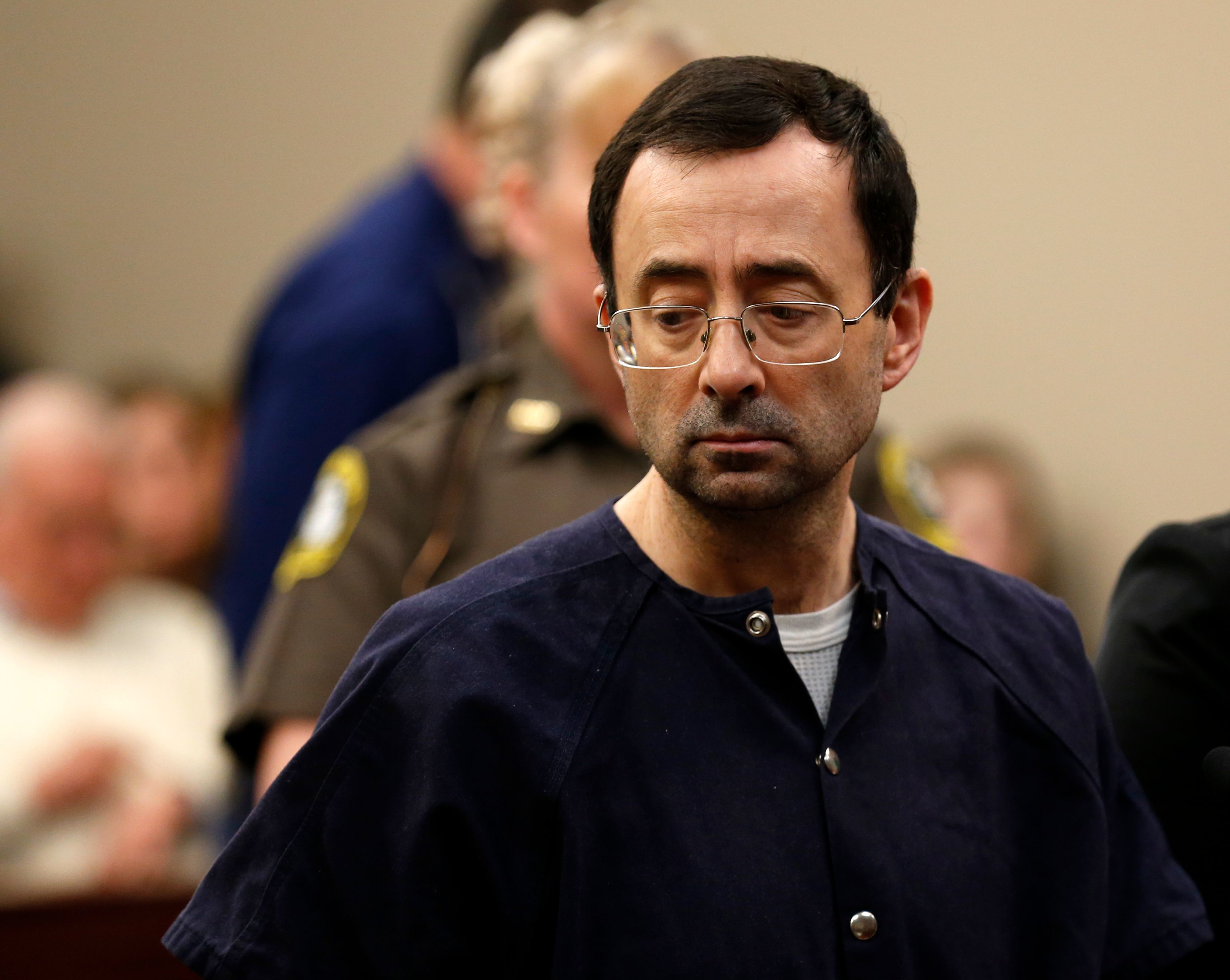 Former Michigan State University and USA Gymnastics doctor Larry Nassar speaks at his sentencing phase in Ingham County Circuit Court in Michigan. The judge in the case said she would let someone &quot;to do to him what he did to others&quot; if the Constitution allowed. (Jeff Kowalsky/AFP/Getty Images)