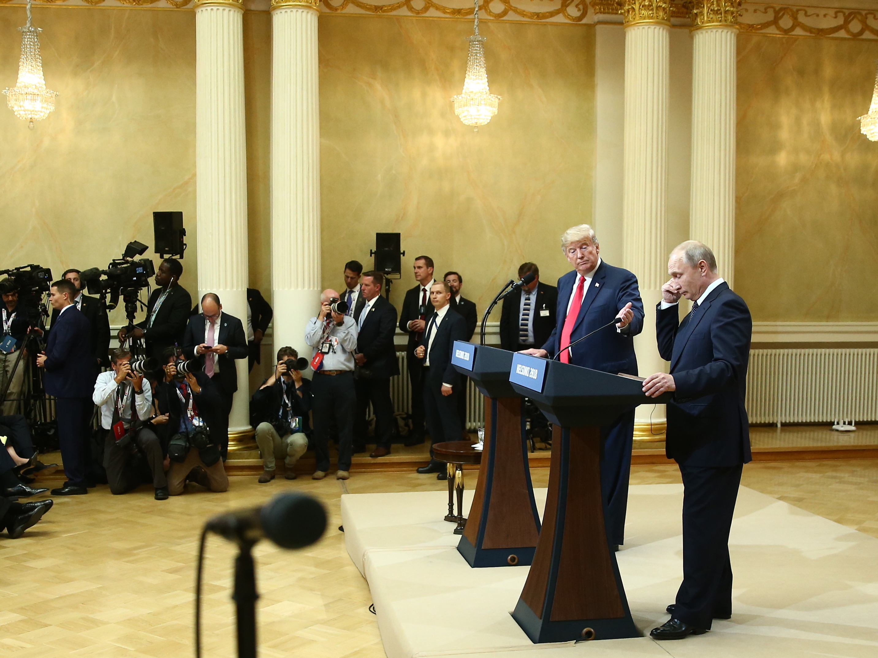 President Trump held a joint news conference with Russia's President Vladimir Putin in Helsinki on July 16. (TASS/Getty Images)
