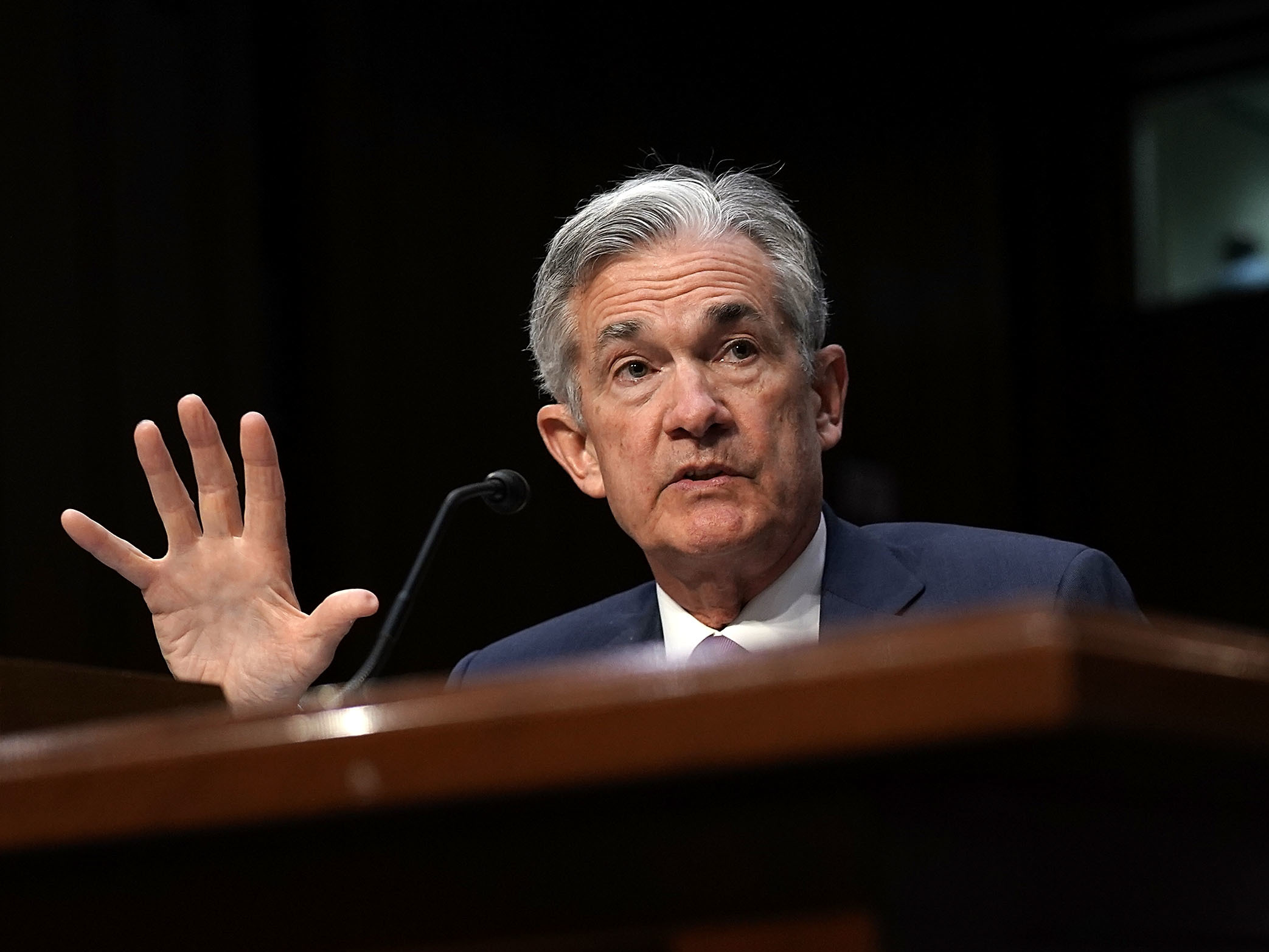 Led by Chairman Jerome Powell, the Federal Reserve held steady with no rate increase, but it is expected to raise rates twice more by the end of the year. (Getty Images)