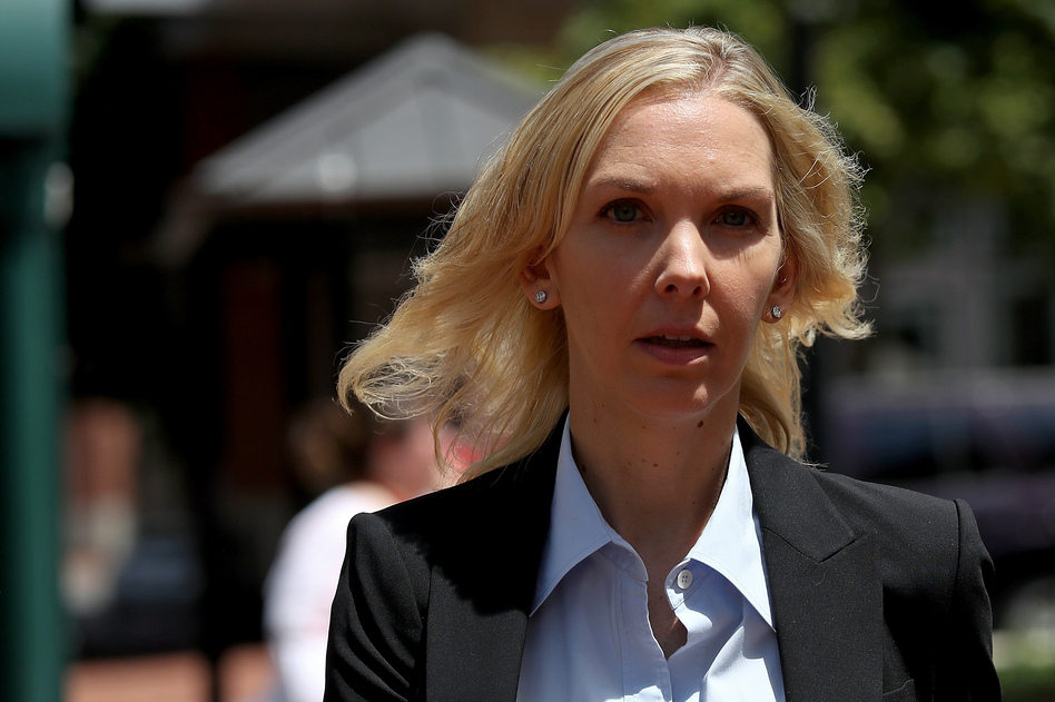 Heather Washkuhn, managing director of the accounting firm NKSFB, arrives at the Albert V. Bryan United States Courthouse in Alexandria, Va., on Thursday to testify in the Paul Manafort trial. (Win McNamee/Getty Images)