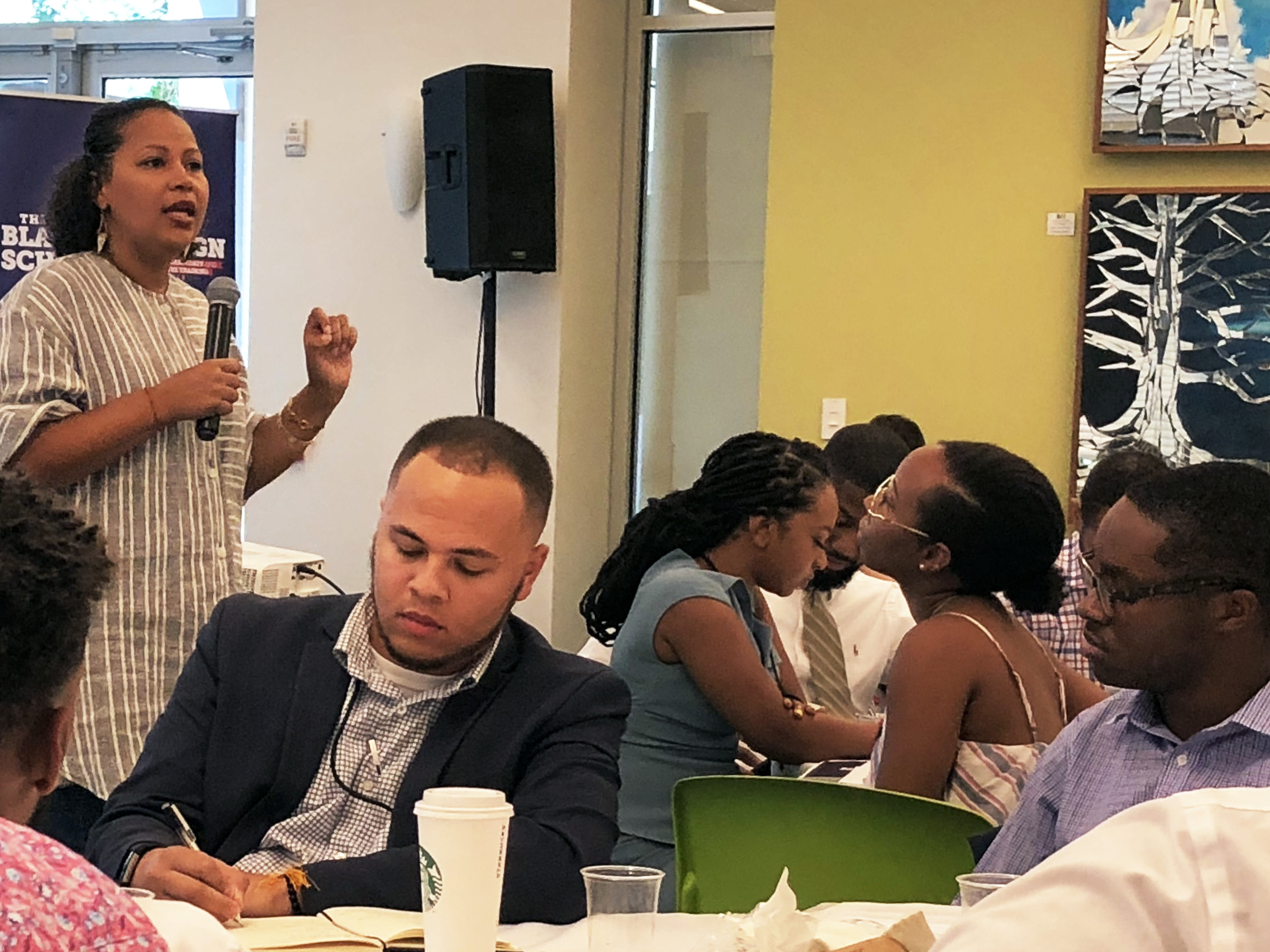 Jessica Byrd, the founder of Three Point Strategies, leads a session on stump speeches at the second annual Black Campaign School in Atlanta, Ga. (NPR)