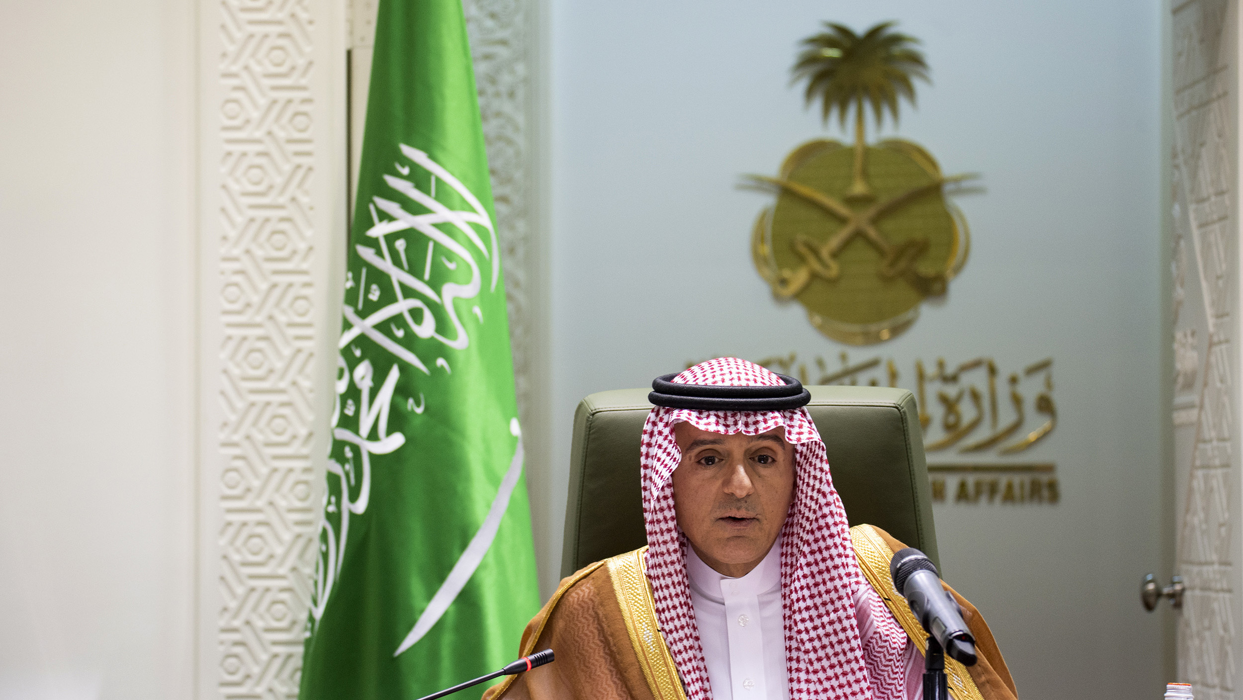 Saudi Foreign Minister Adel Al-Jubeir addresses a news conference Wednesday in the capital, Riyadh. (AFP/Getty Images)