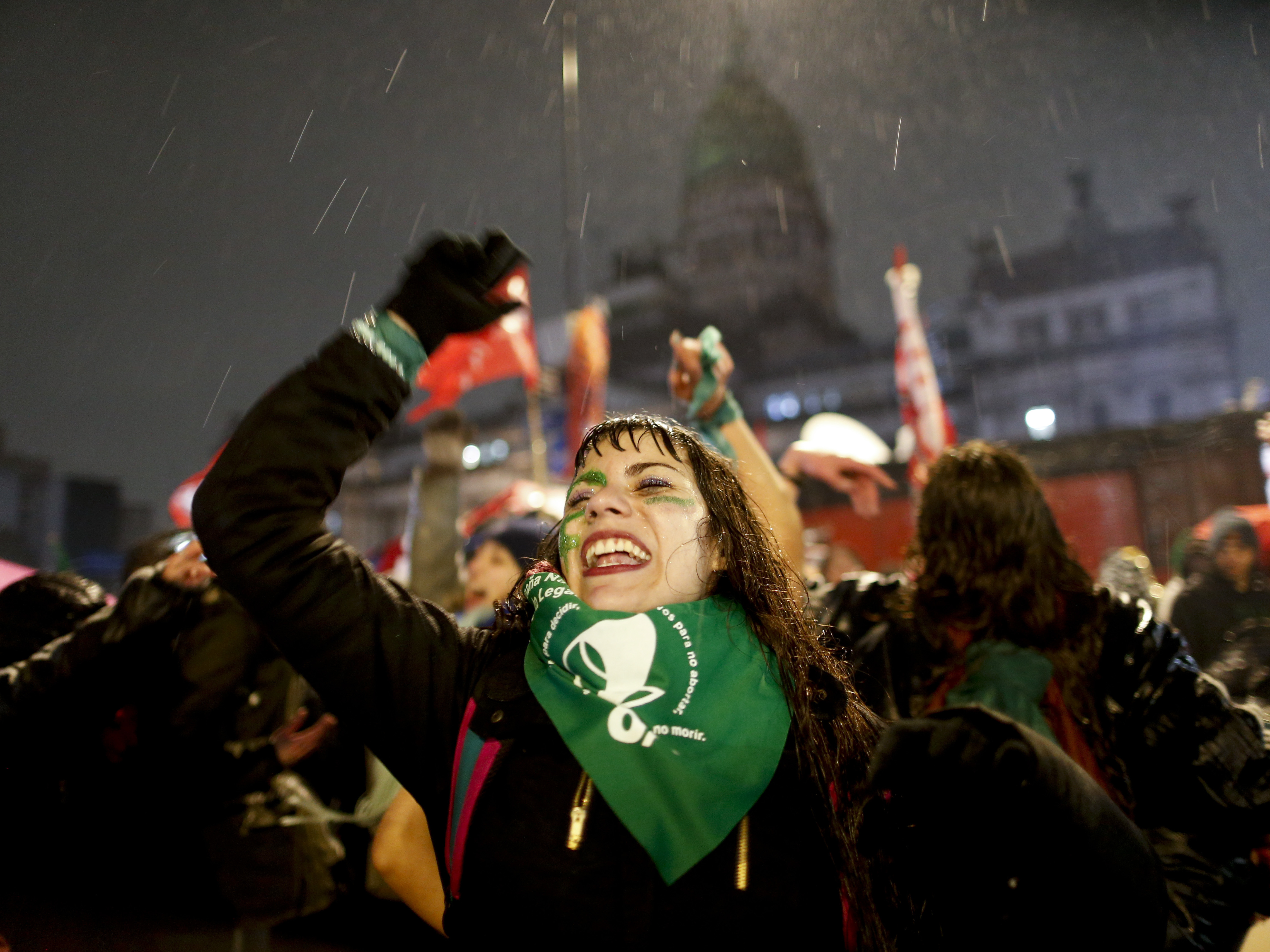 Women protest in Buenos Aires on Thursday in support of decriminalizing abortion as Argentine lawmakers debated the measure, which was defeated in the Senate. (AP)