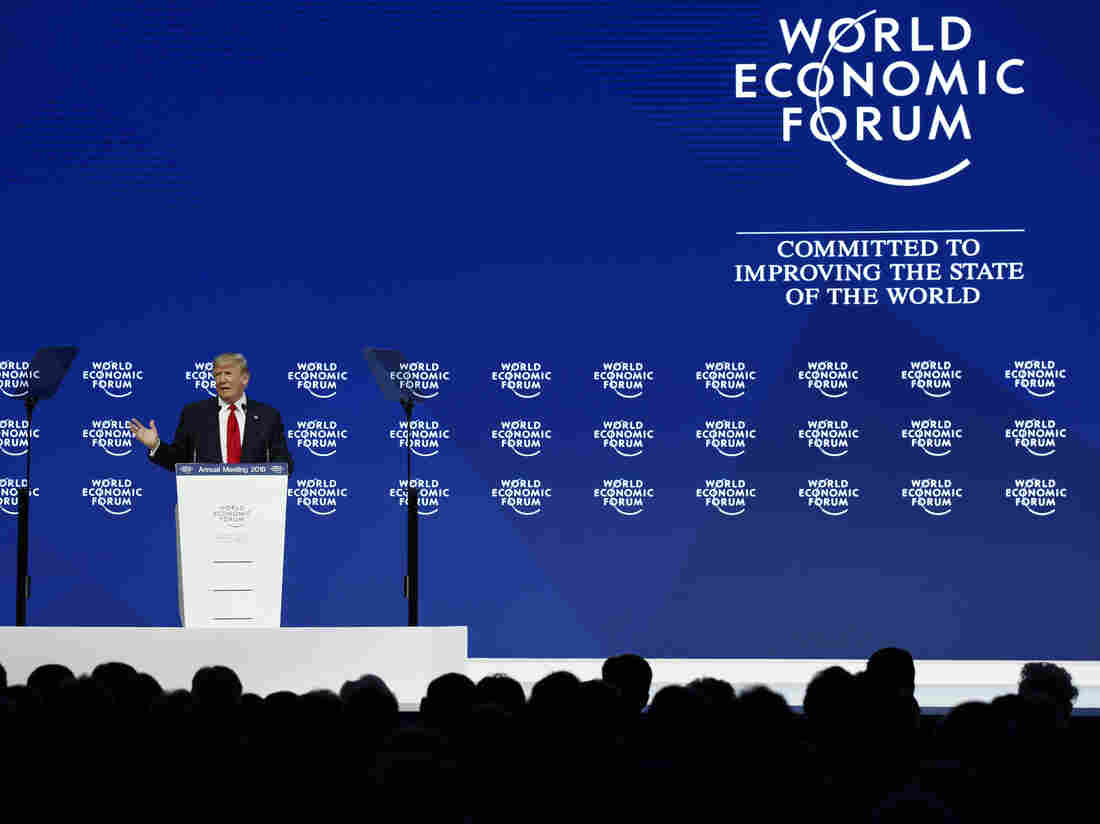 President Donald Trump speaks at the World Economic Forum on Friday.