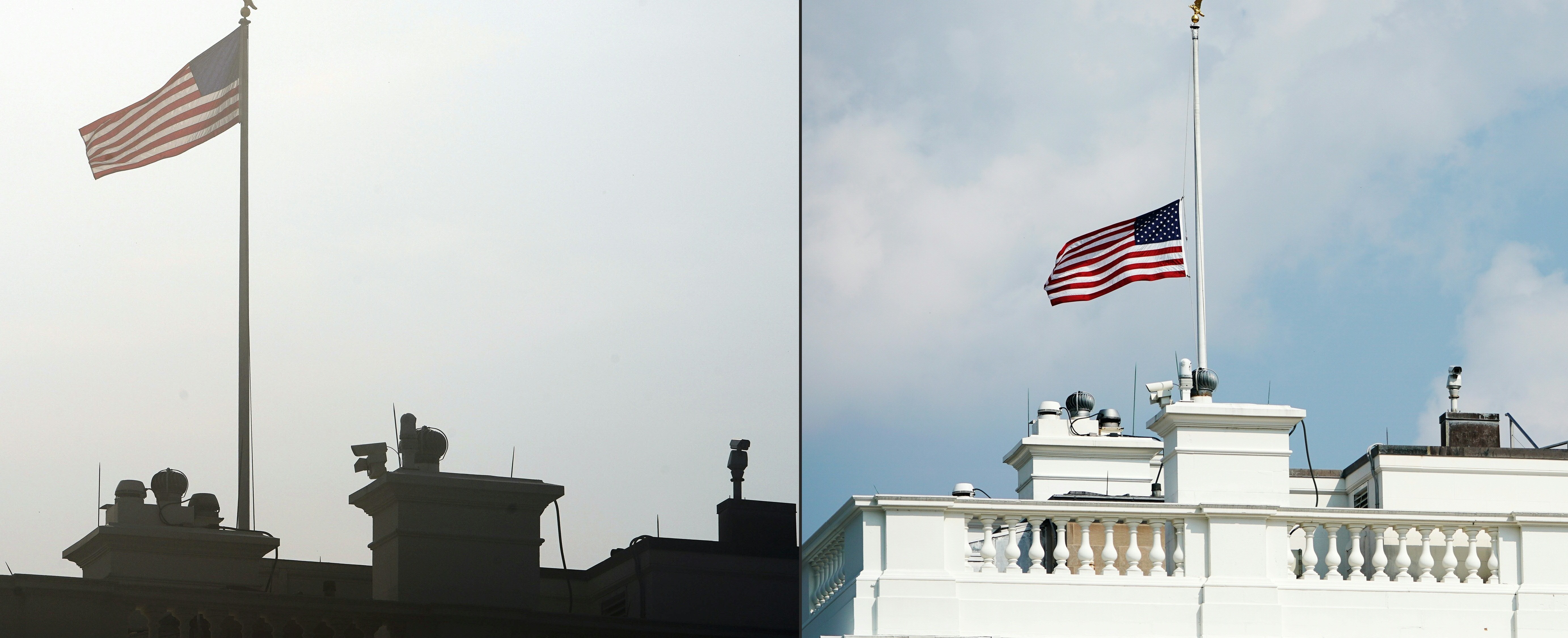 This combination of pictures created on Monday shows the U.S. flag above the White House. (AFP/Getty Images)