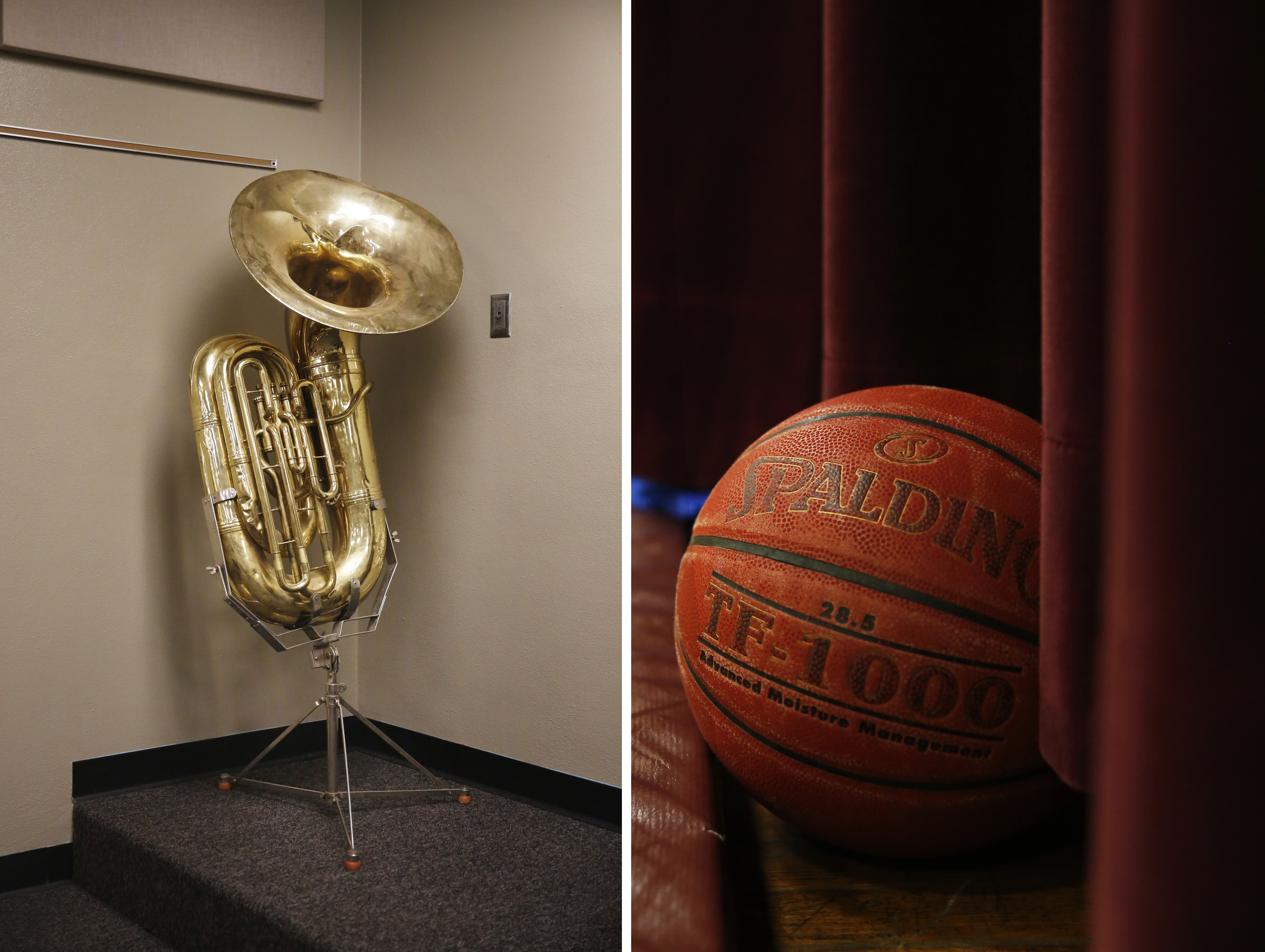 In One Generation, A Farmworker Family Grows College Ambitions 6 The Migrant Education Program helps schools like Angel's enhance resources for all students throughout the year. Left: A tuba at Minto High School. Right: A basketball in the Minto High gym.