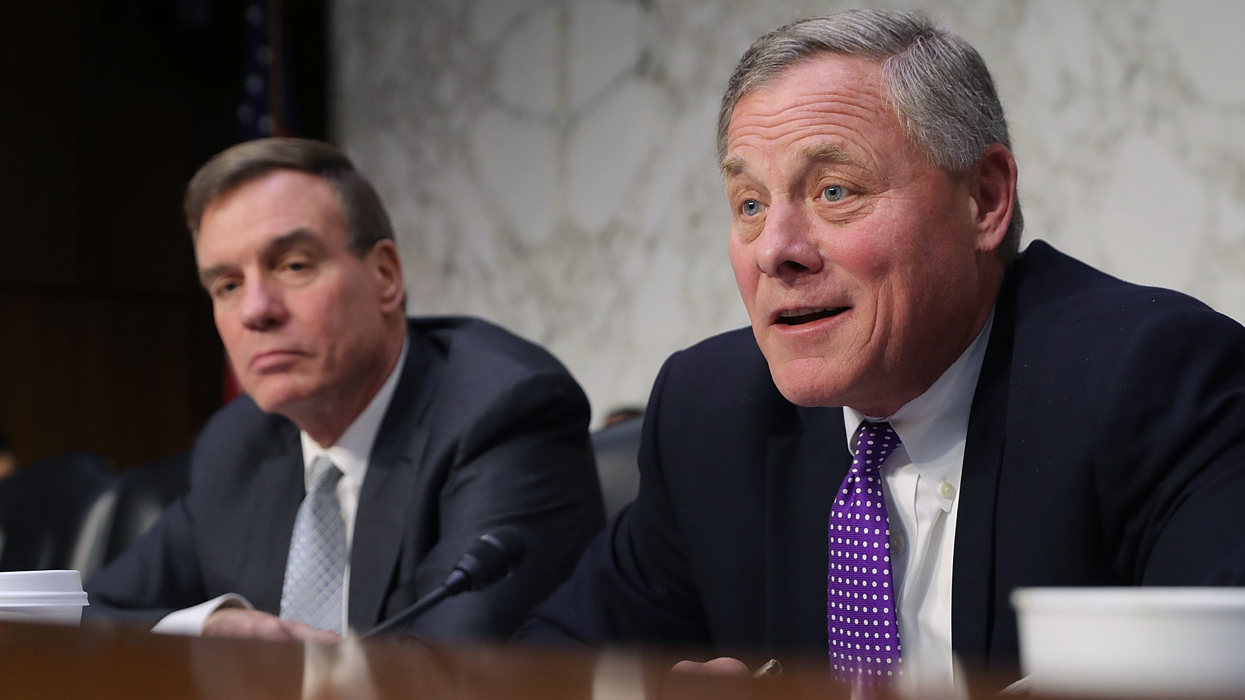 Senate Intelligence Committee Ranking Member Sen. Mark Warner, D-Va., (left) and Chairman Richard Burr, R-N.C. want answers from top leaders of Big Tech.
