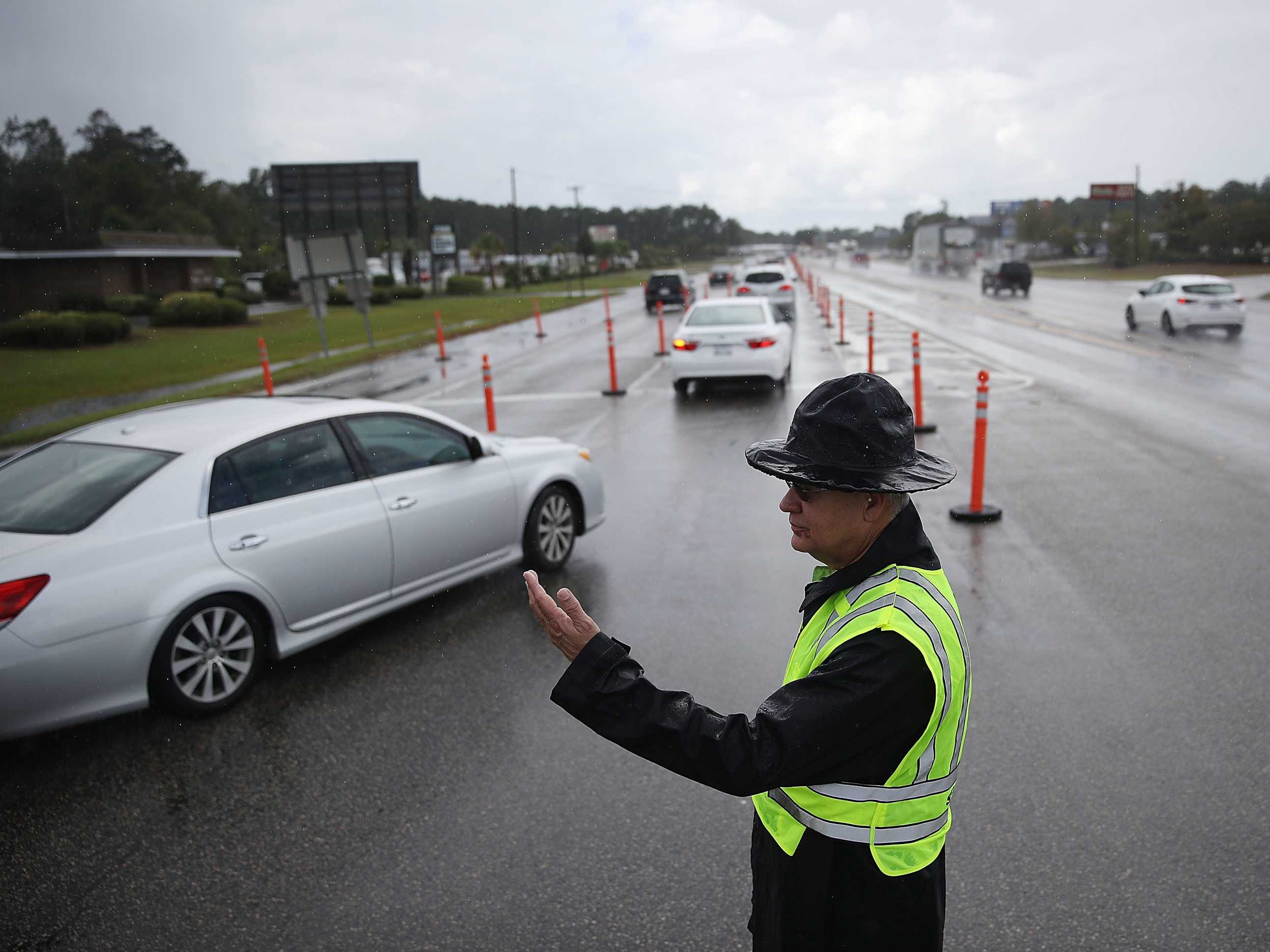 Vehicles were directed onto U.S. 501 in Myrtle Beach, S.C., Tuesday. The state government ordered traffic to use all the lanes on the route leading away from the coast to facilitate evacuations ahead of Hurricane Florence. (Getty Images)