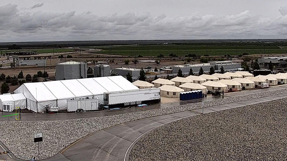 A West Texas tent shelter for unaccompanied minor immigrants in Tornillo, Texas. The government announced this week that the camp is expanding from 1,200 to 3,800 beds to accomodate an increasing number of immigrants crossing the border.