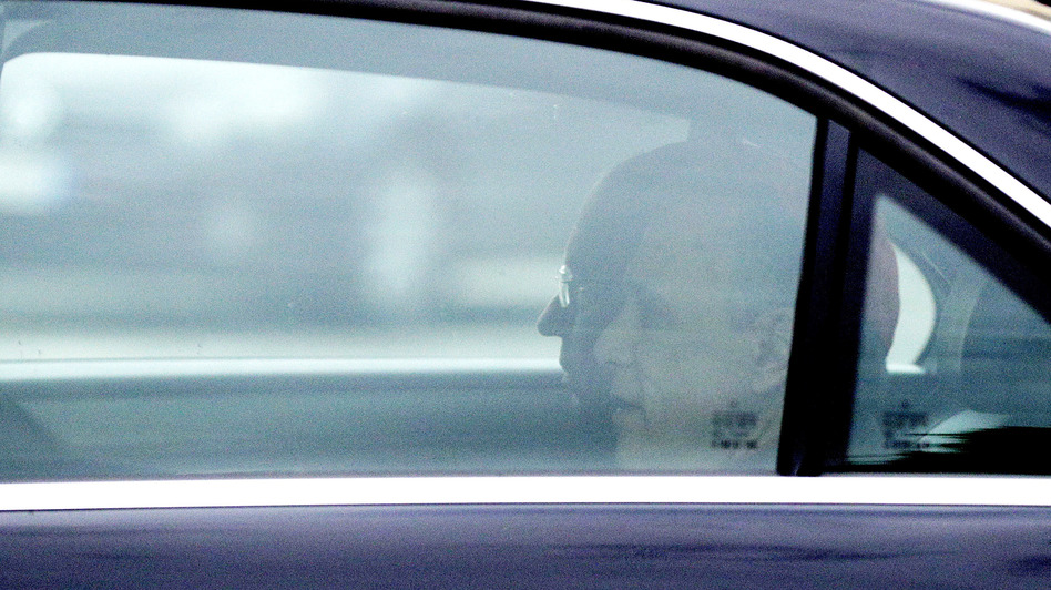 Archbishop Jose Gomez (left) and Cardinal Daniel DiNardo arrive at the Perugino Gate to meet with Pope Francis at the Vatican on Thursday to discuss the sex abuse crisis within the church. (Gregorio Borgia/AP)