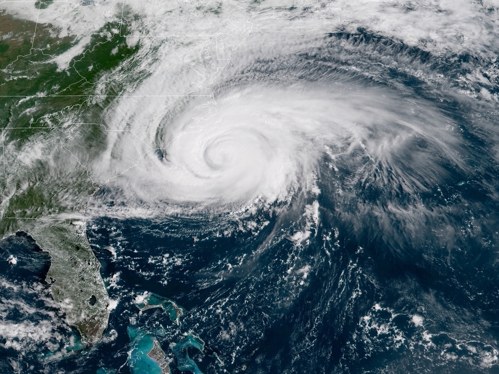 Hurricane Florence will bring &quot;catastrophic flash flooding&quot; to the Carolinas, the National Hurricane Center says. Sustained hurricane-force winds are hitting North Carolina. (NOAA/STAR)