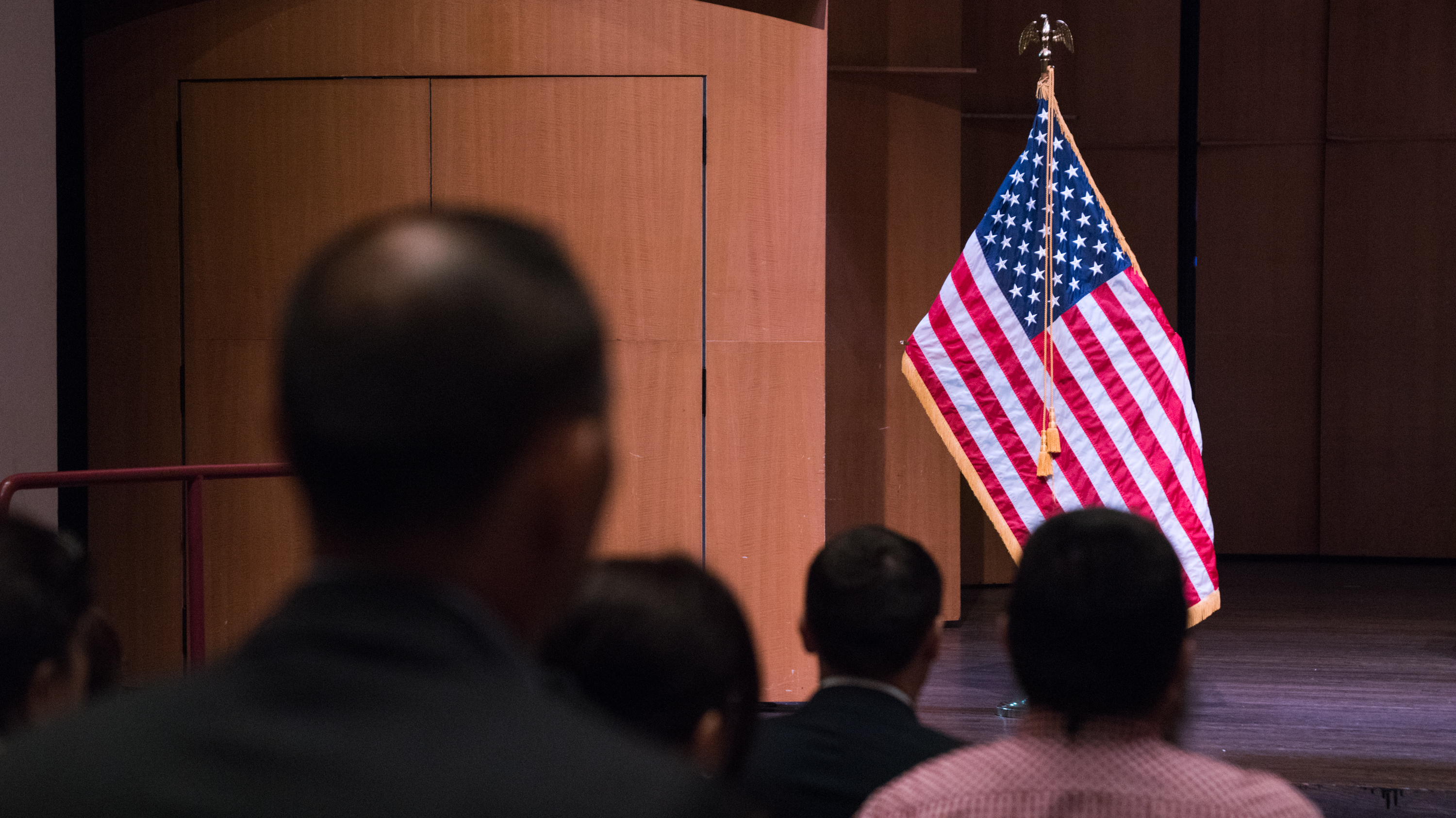 Newly sworn-in U.S. citizens gather for a naturalization ceremony in Alexandria, Va., in August. A potential trial over a new 2020 census citizenship question is set to start on Nov. 5 in New York City. (NPR)