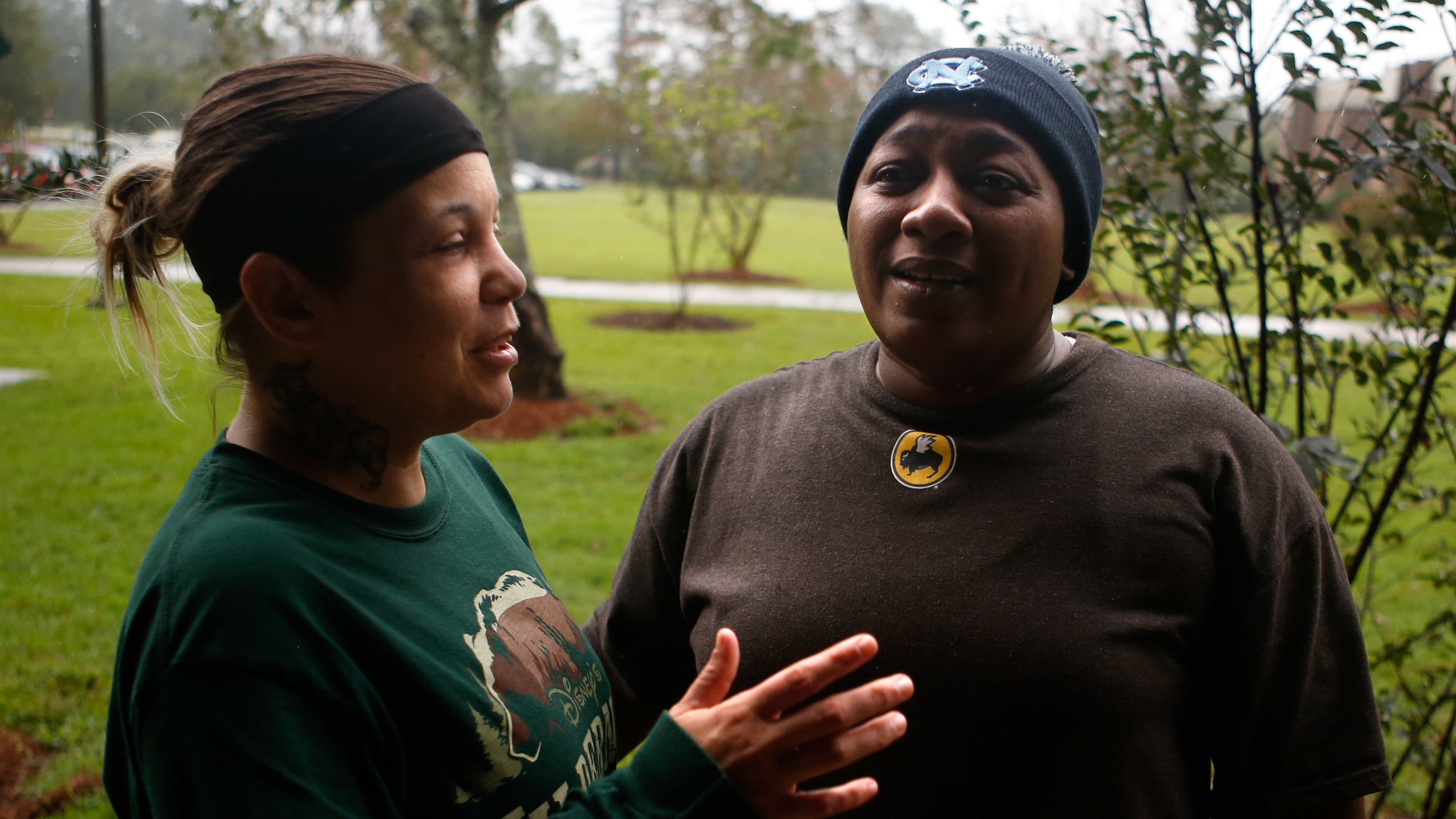 Candace and Lawanda Jones are taking shelter at Conway High School in Conway, S.C.