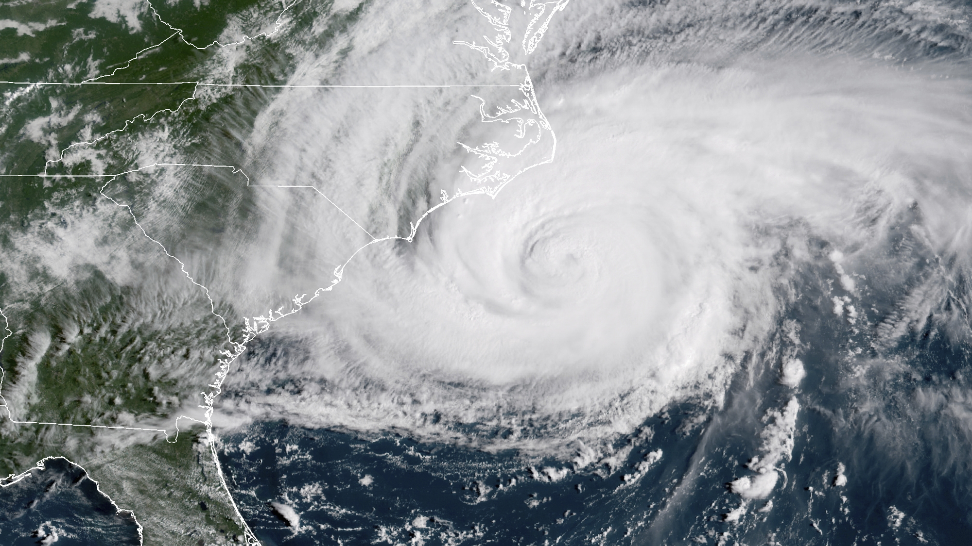 A satellite image shows Hurricane Florence on the eastern coast of the United States on Friday.