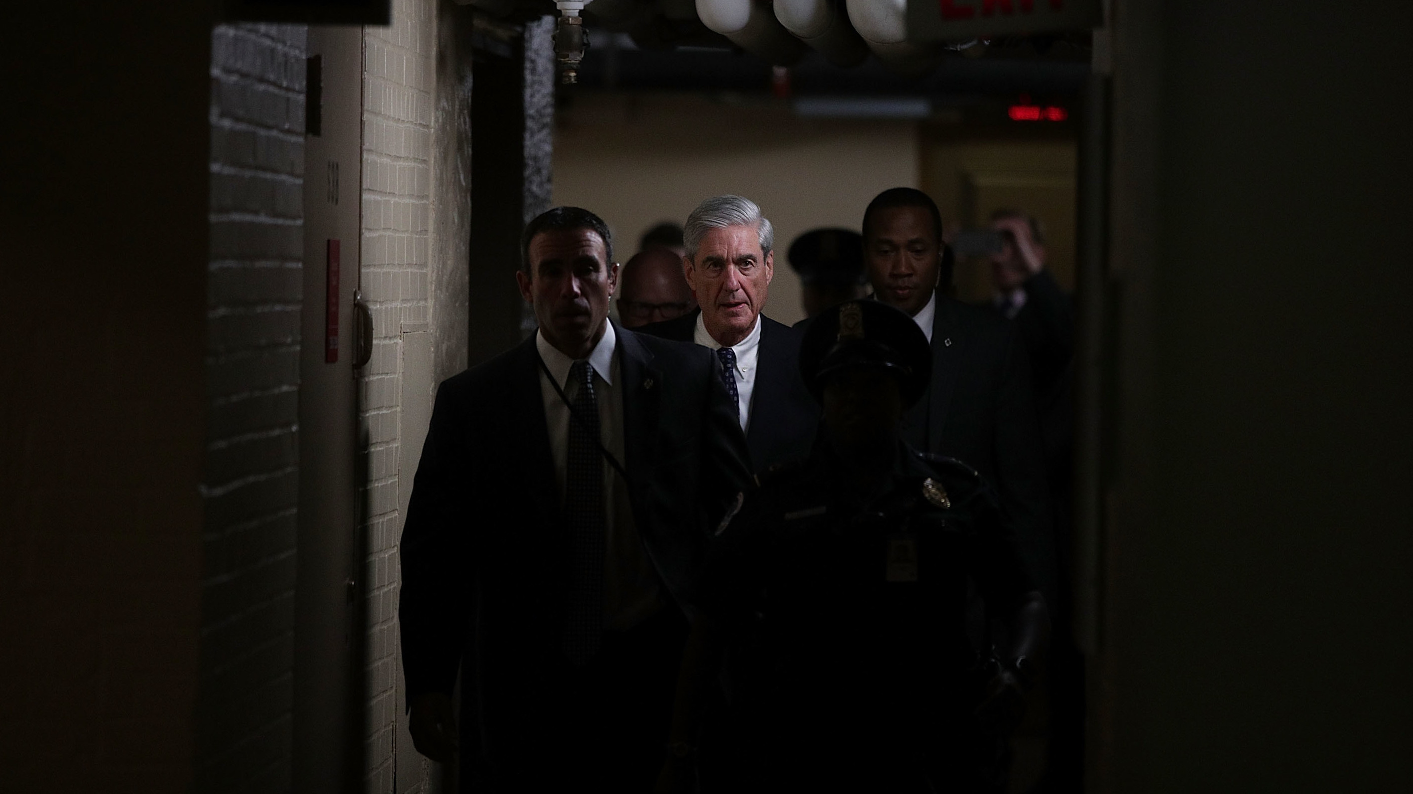 Robert Mueller leaves a closed meeting with members of the Senate Judiciary Committee on June 21, 2017. (Getty Images)