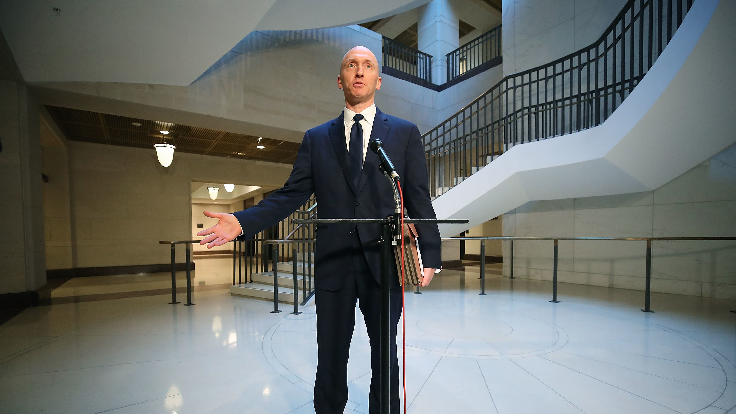 Carter Page, former foreign policy adviser for the Trump campaign, speaks to the media after testifying before the House intelligence committee on Nov. 2, 2017. (Getty Images)