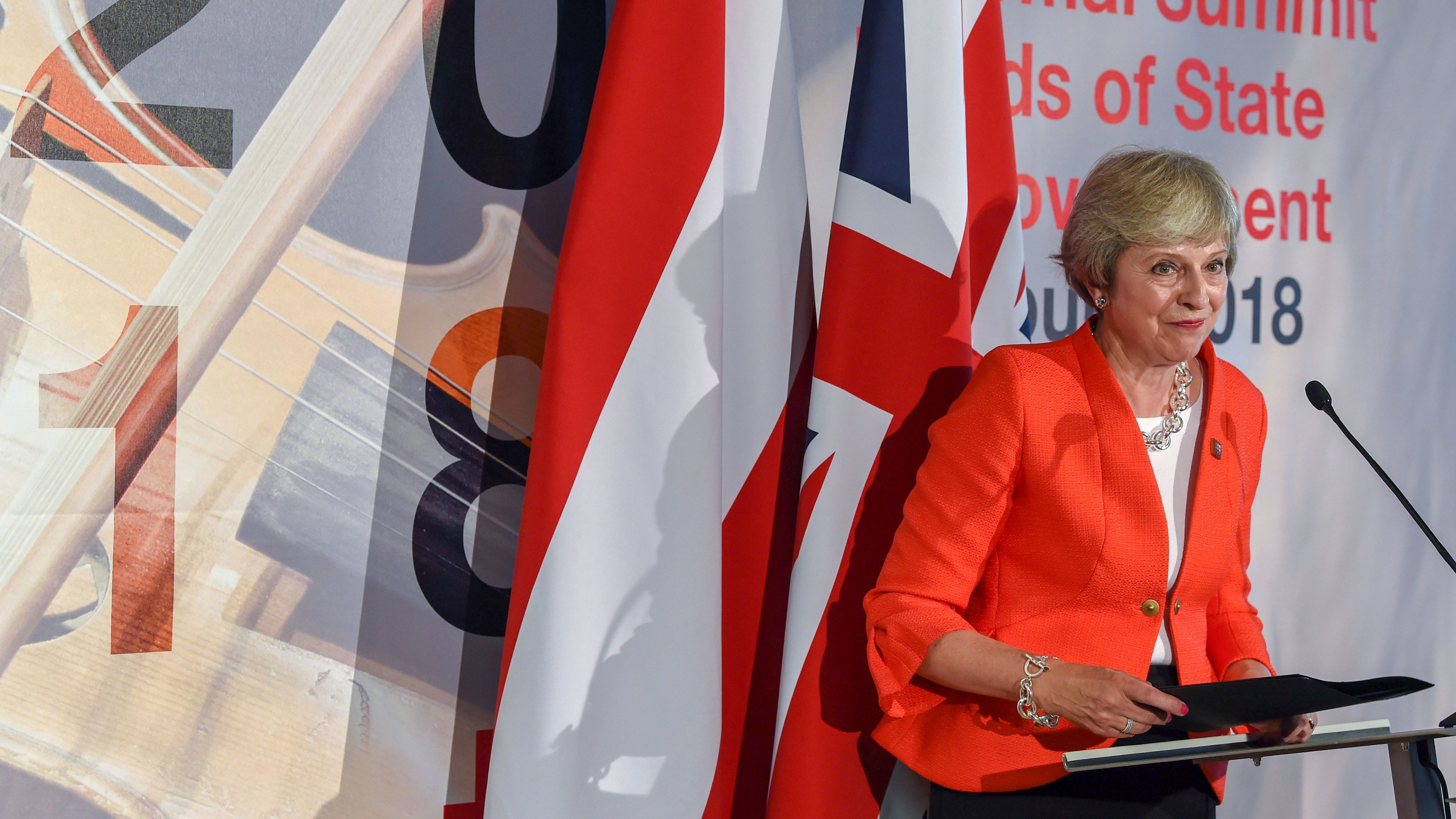 British Prime Minister Theresa May addresses a press conference at the end of the EU Informal Summit of Heads of State or Government at the Mozarteum University in Salzburg, Austria, on Thursday. (AFP/Getty Images)