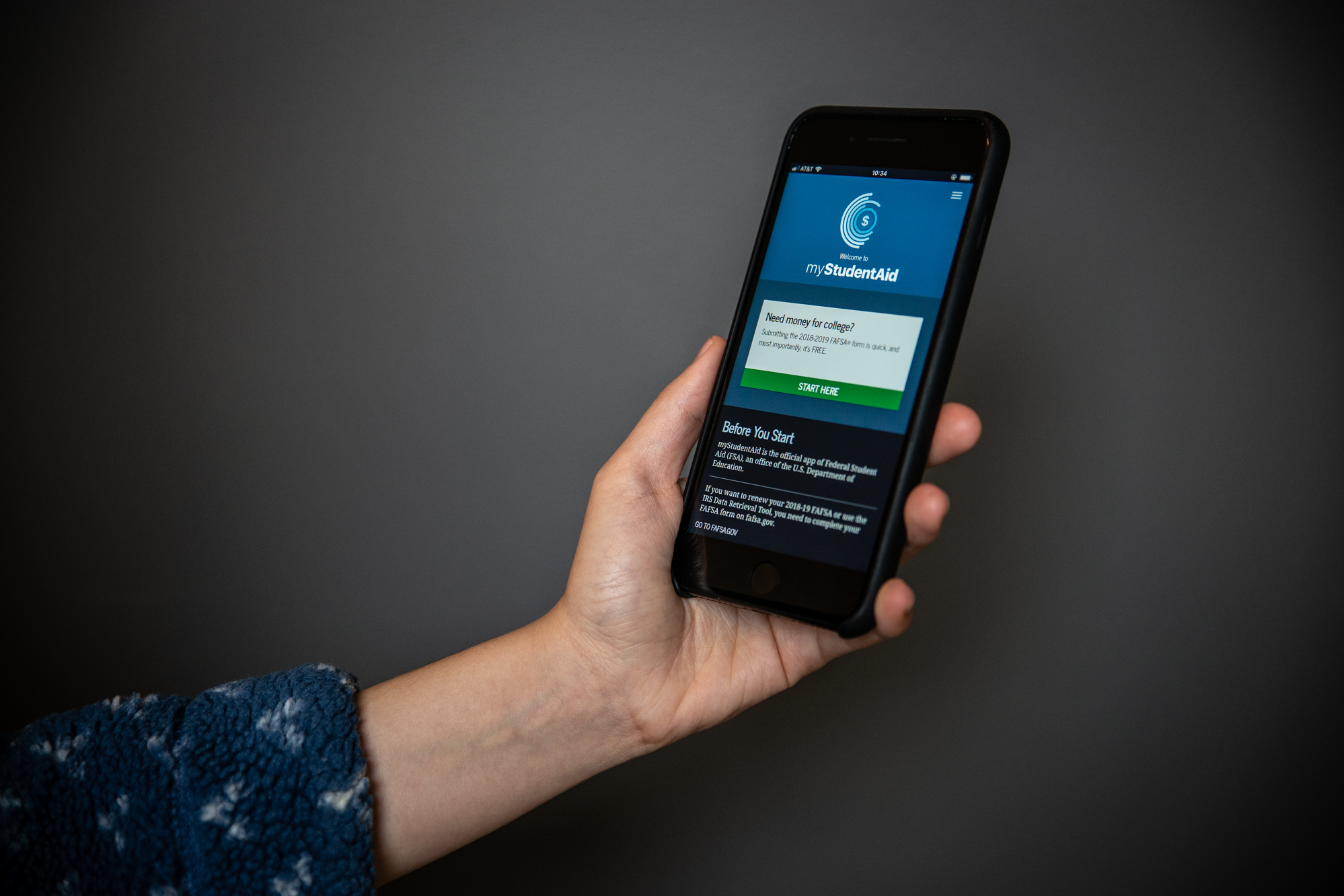 The U.S. Department of Education unveiled the My Student Aid app to help make the 2019-'20 FAFSA application process easier. (Cameron Pollack/NPR)