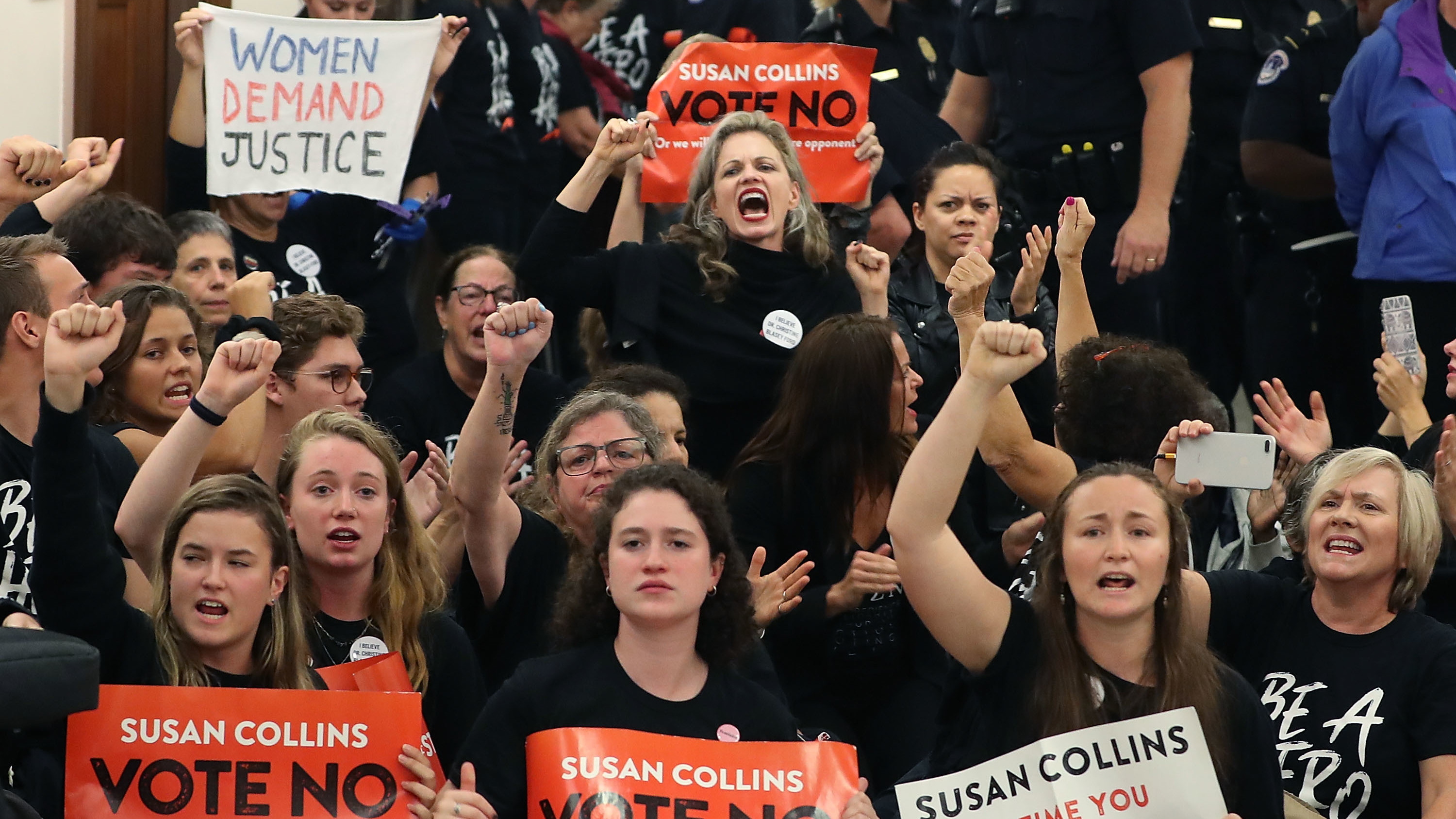 Demonstrators gather on Capitol Hill at the office of GOP Sen. Susan Collins of Maine to protest the nomination of Supreme Court nominee Judge Brett Kavanaugh. (Getty Images)