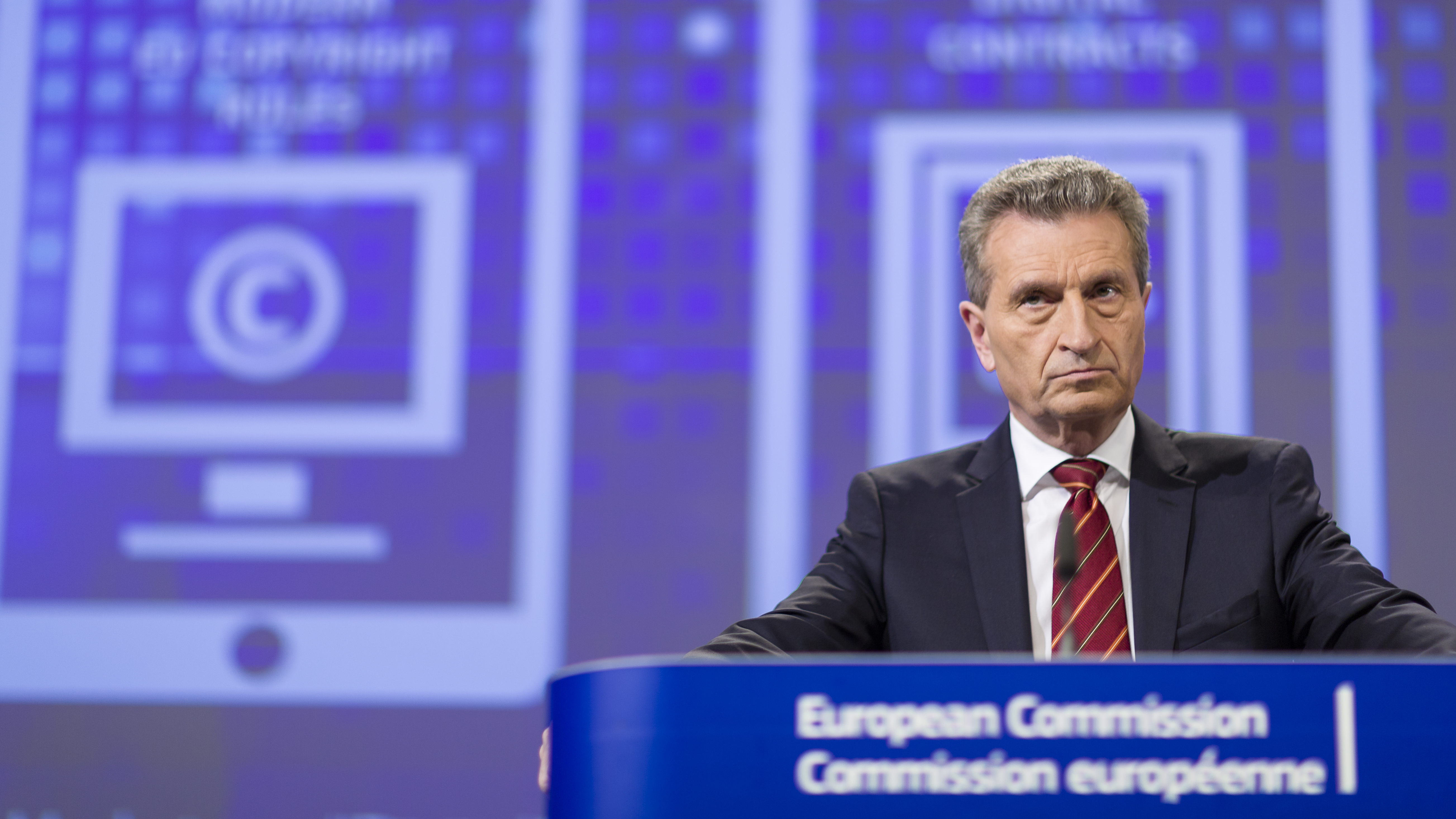 Günther Oettinger, commissioner of the digital single market for the European Union, in a presentation on copyright reform on December 9, 2015 in Brussels.