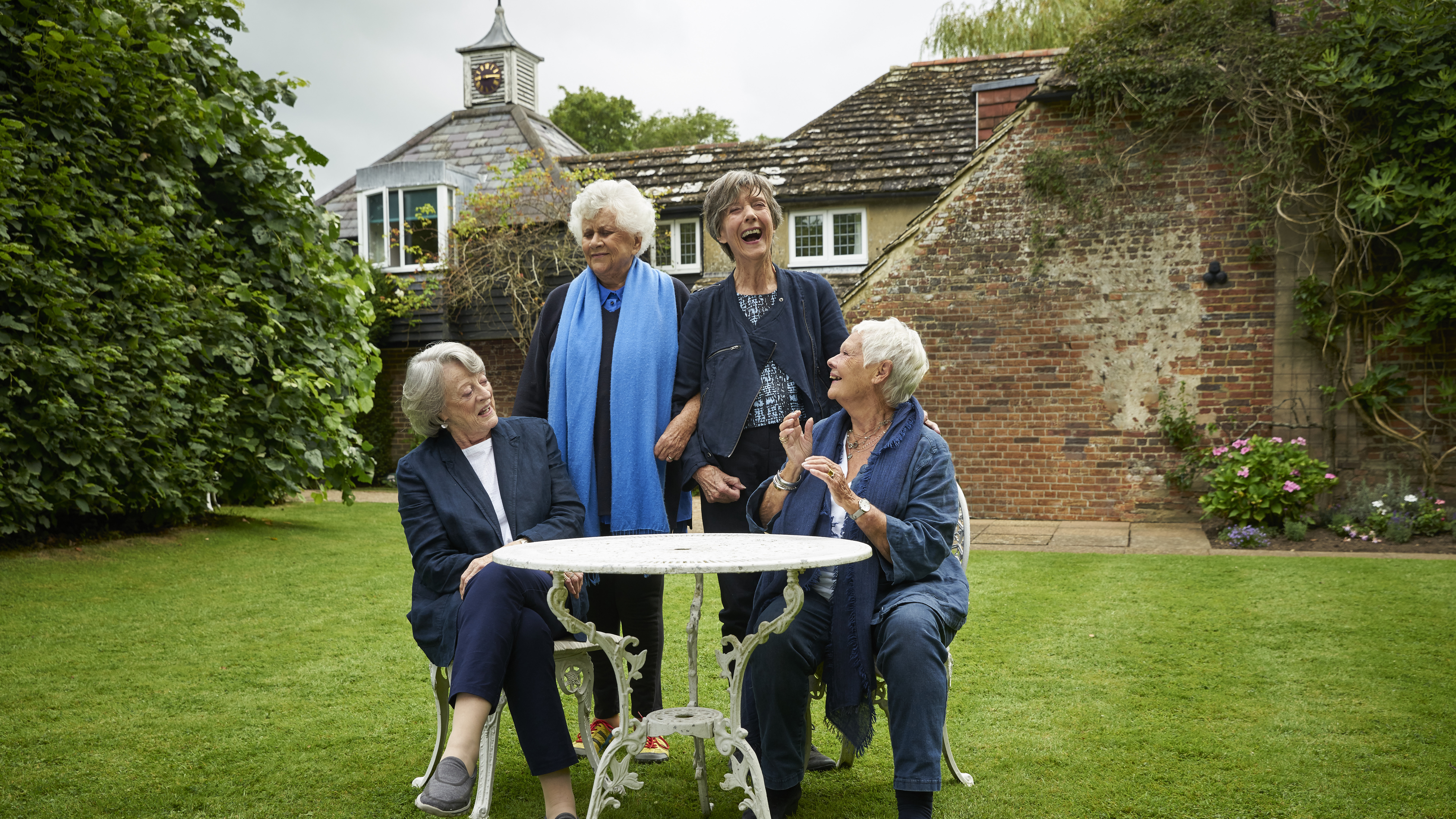 L to R: Dame Maggie Smith, Dame Joan Plowright, Dame Eileen Atkins and Dame Judi Dench spill the tea in Tea with the Dames.