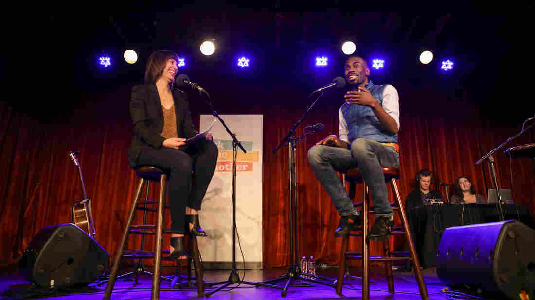DeRay Mckesson chats with Ophira Eisenberg on Ask Me Another at the Bell House in Brooklyn, New York.