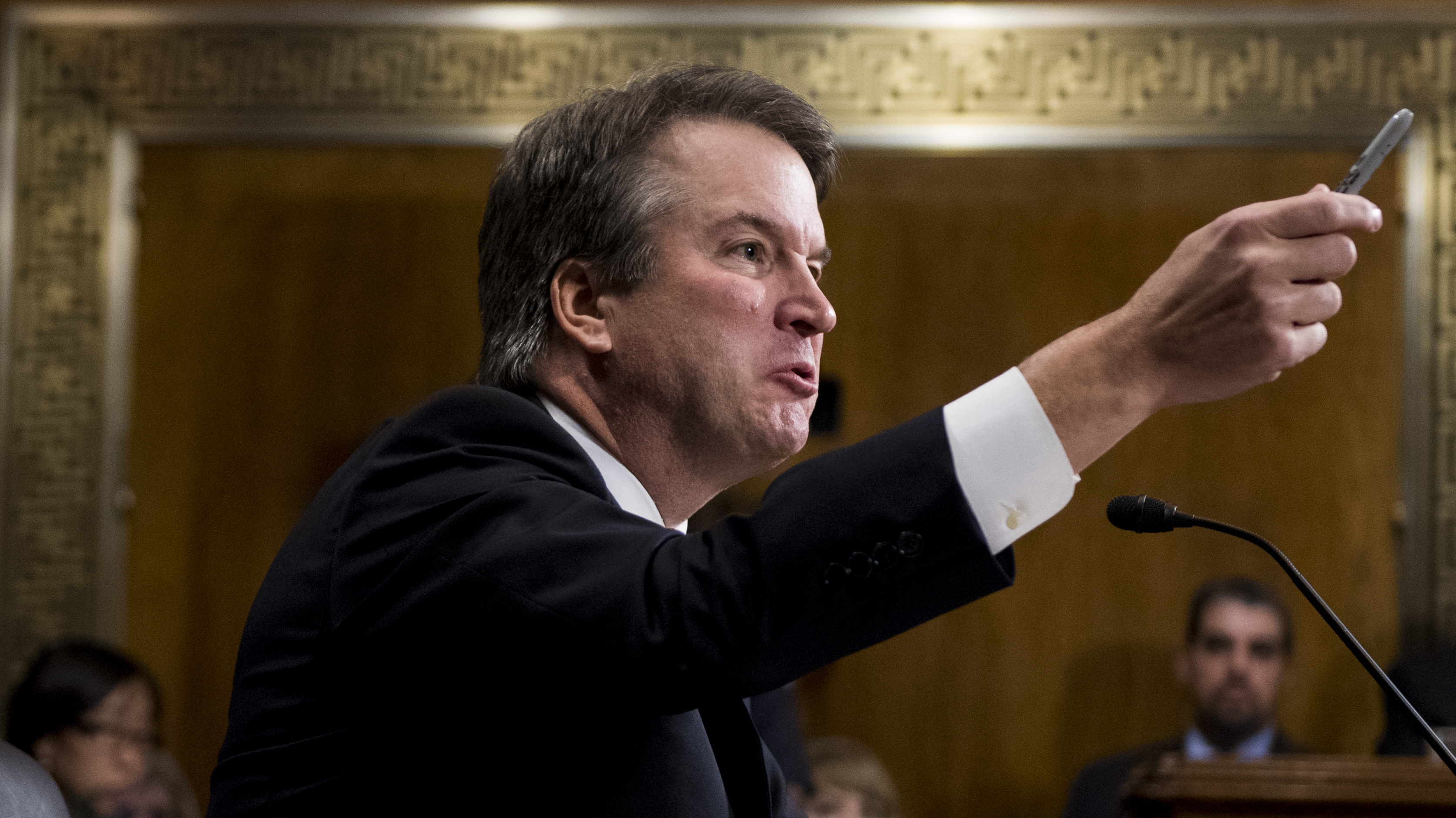 Judge Brett Kavanaugh testifies before the Senate Judiciary Committee on Capitol Hill Thursday. Christine Blasey Ford, who testified before the committee earlier in the day, accused Kavanaugh of sexually assaulting her during a party in 1982 when they were high school students in suburban Maryland. (Tom Williams/Getty Images)