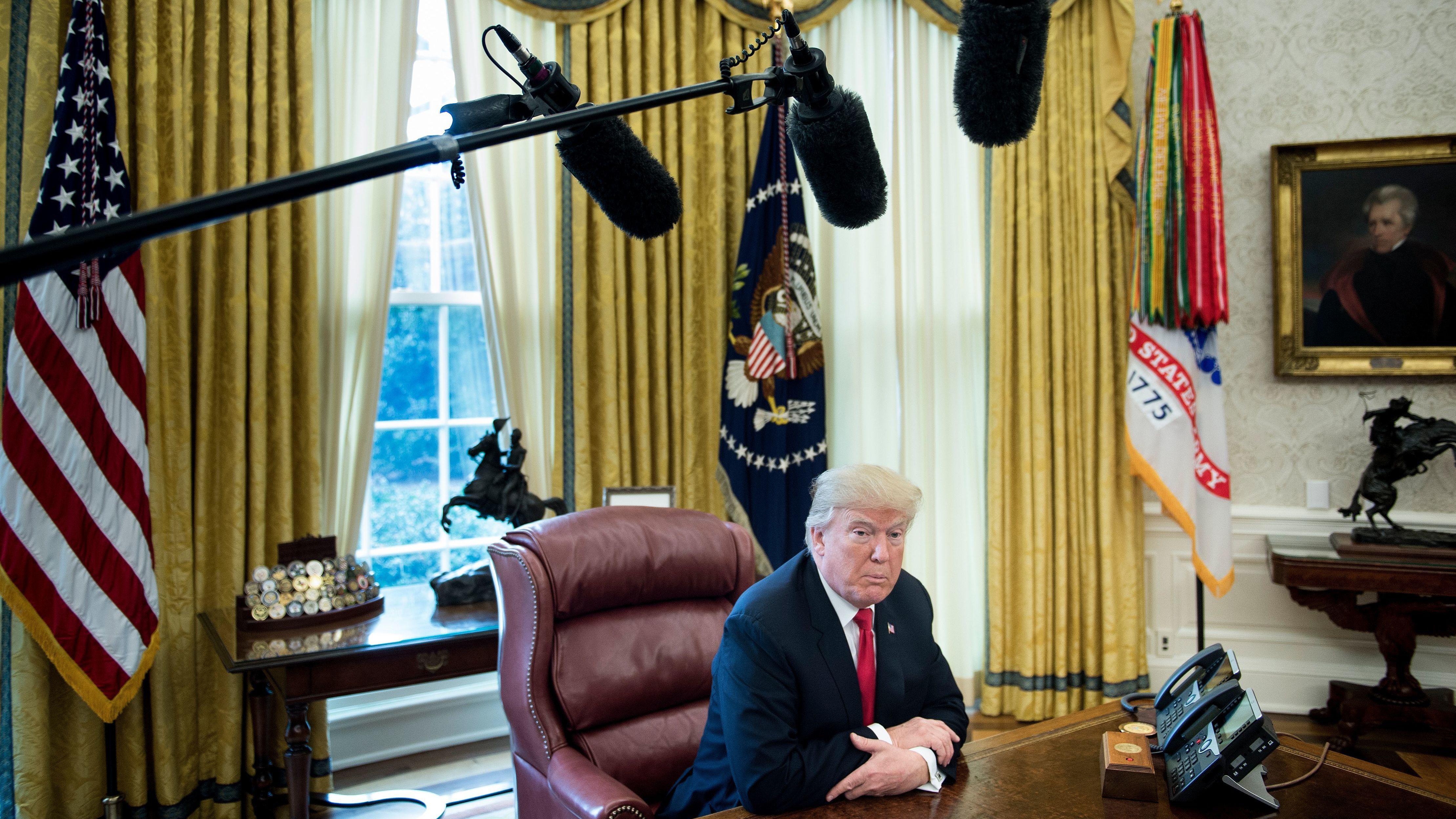 President Trump speaks to the media from the Oval Office on Dec. 22, 2017.
