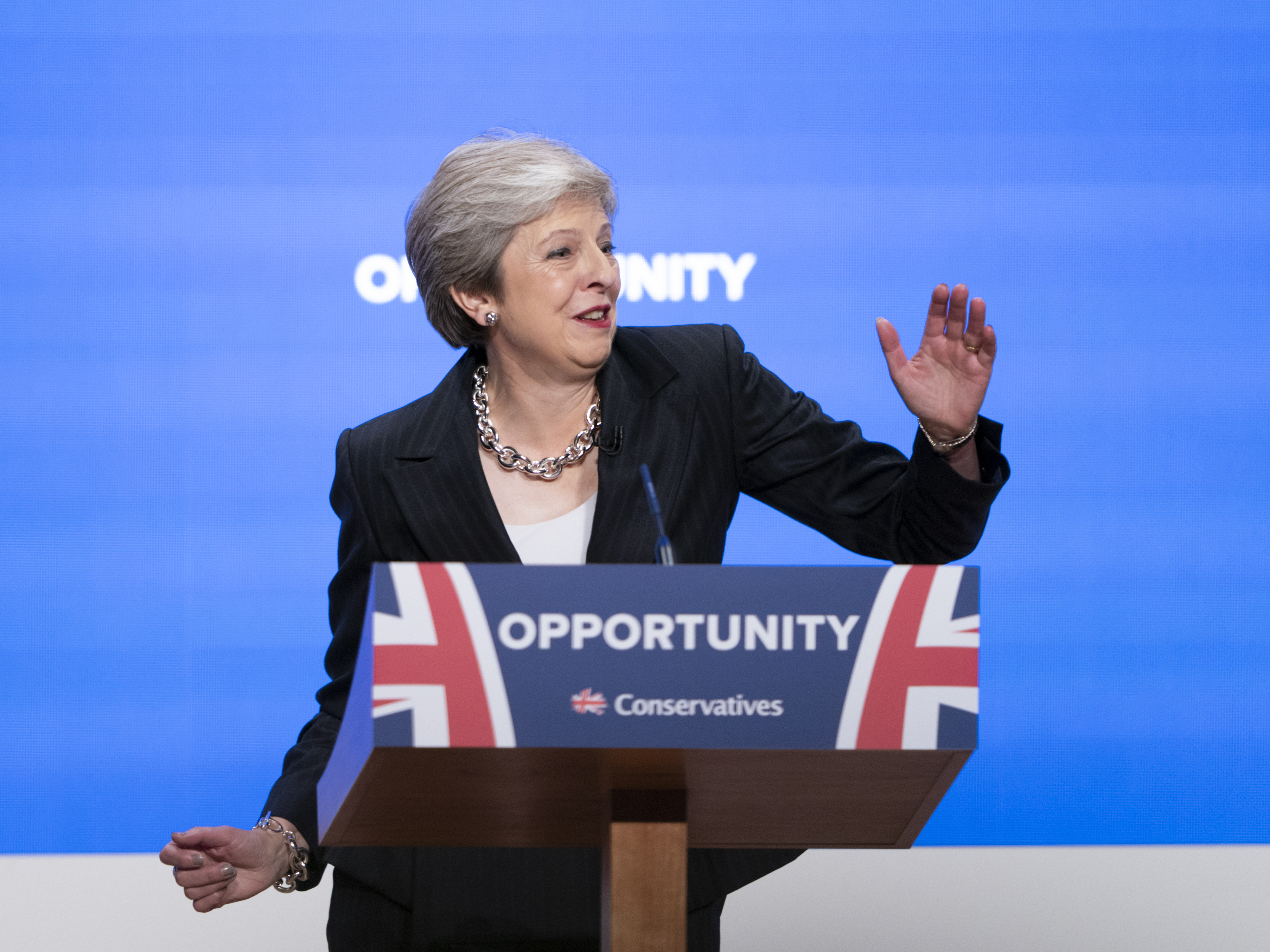 British Prime Minister Theresa May dances up to the podium for her speech Wednesday at the Conservative Party Conference in Birmingham, U.K. (Getty Images)