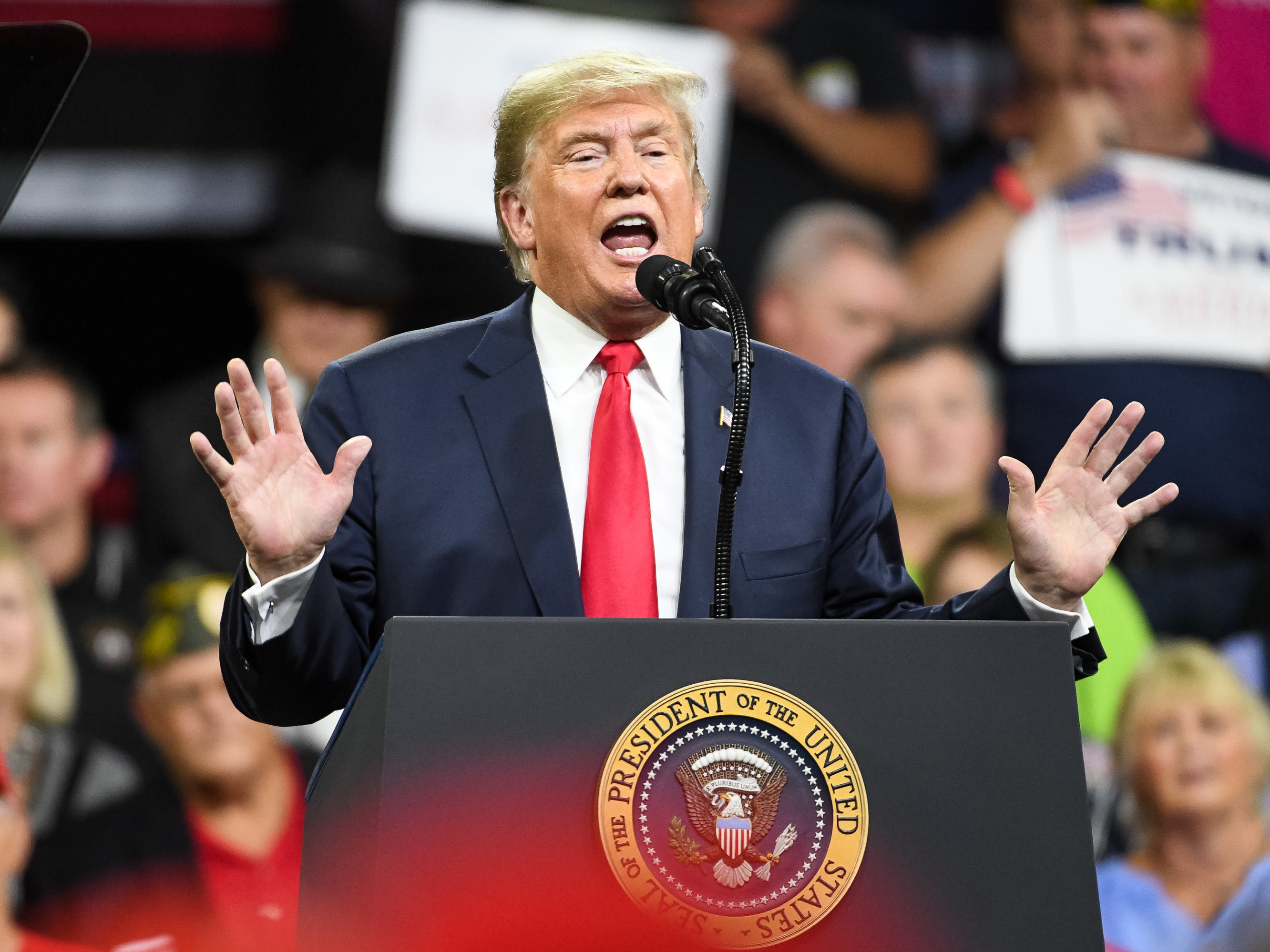 President Trump speaks at a campaign rally in Tennessee in support of Republican Senate candidate Marsha Blackburn. (Getty Images)